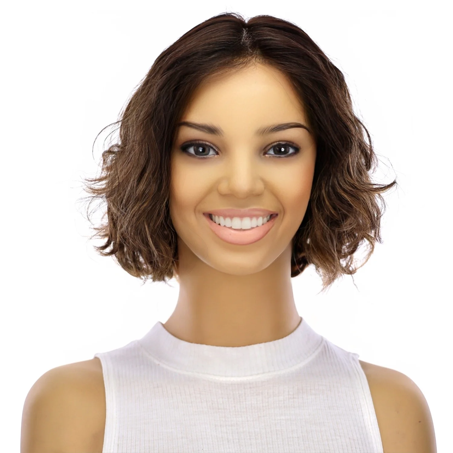 12" Halle Silk Top Wig Dark Brown Balayage Wavy - Image 2