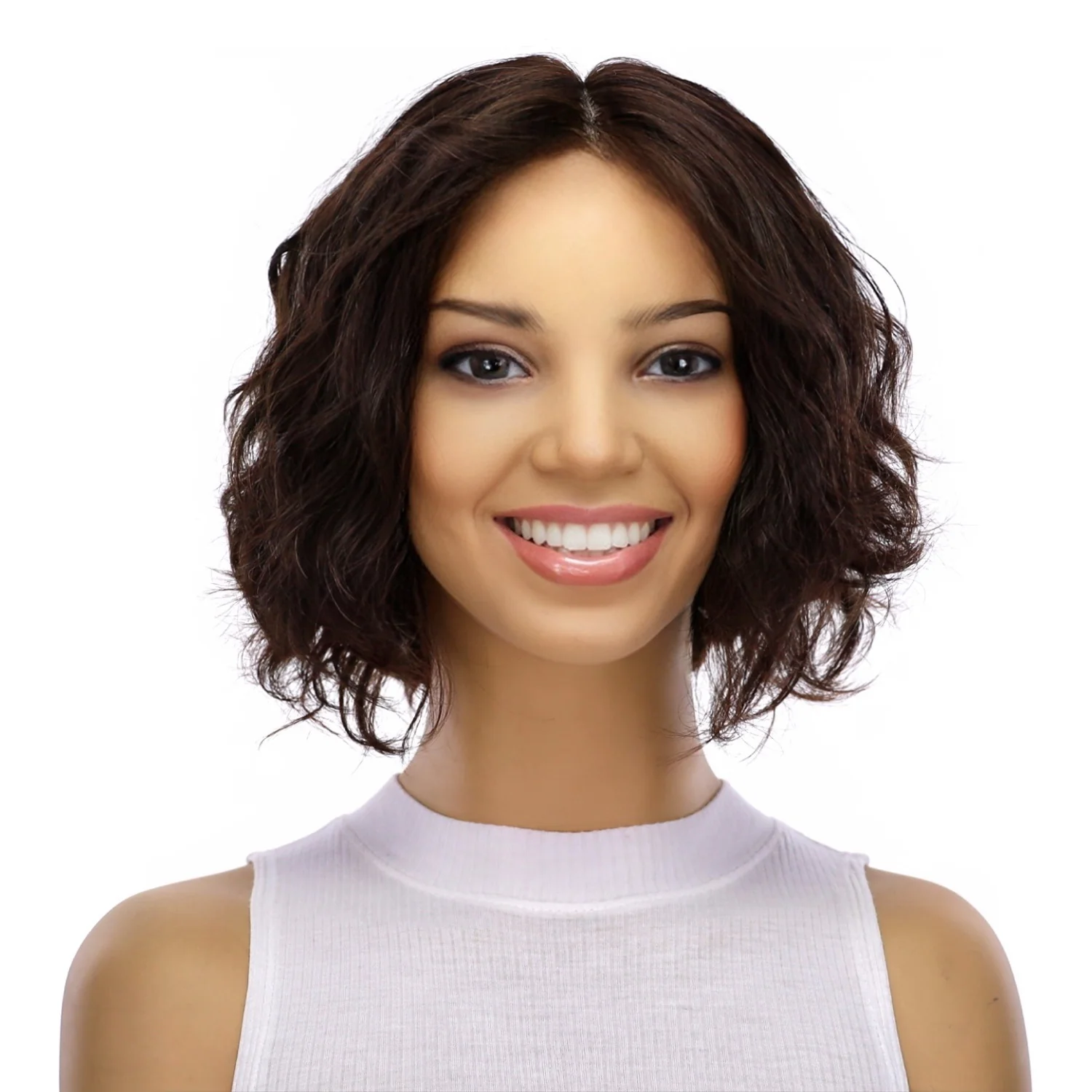 12" Halle Silk Top Wig Dark Brown Wavy - Image 2