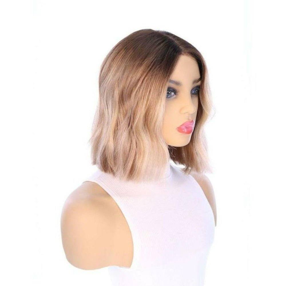 12" Divine Luxe Lace Top Wig #Light Brown w/ Blonde Balayage & Full Rooting - Image 4