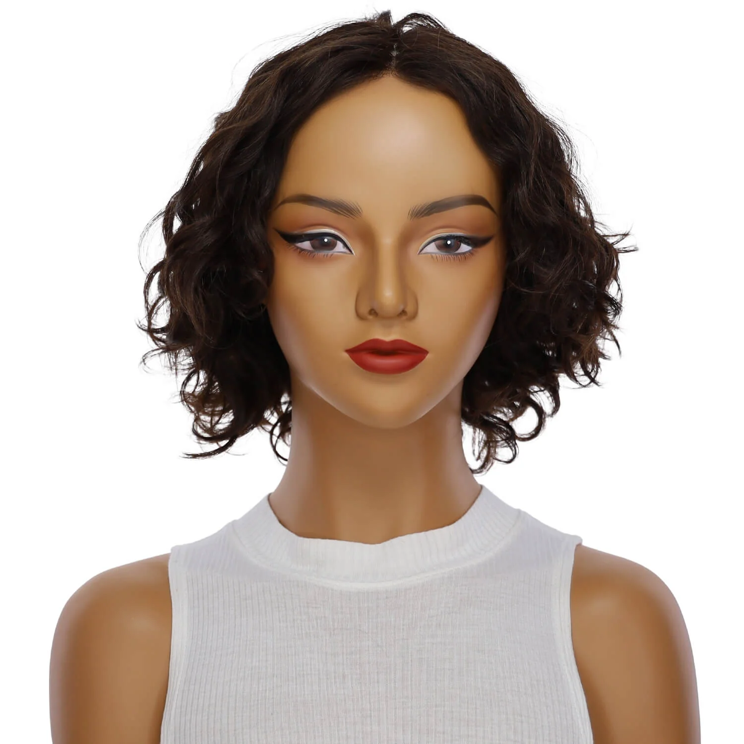12" Luxe Pixie Silk Top Wig #4 Dark Brown Wavy - Image 2