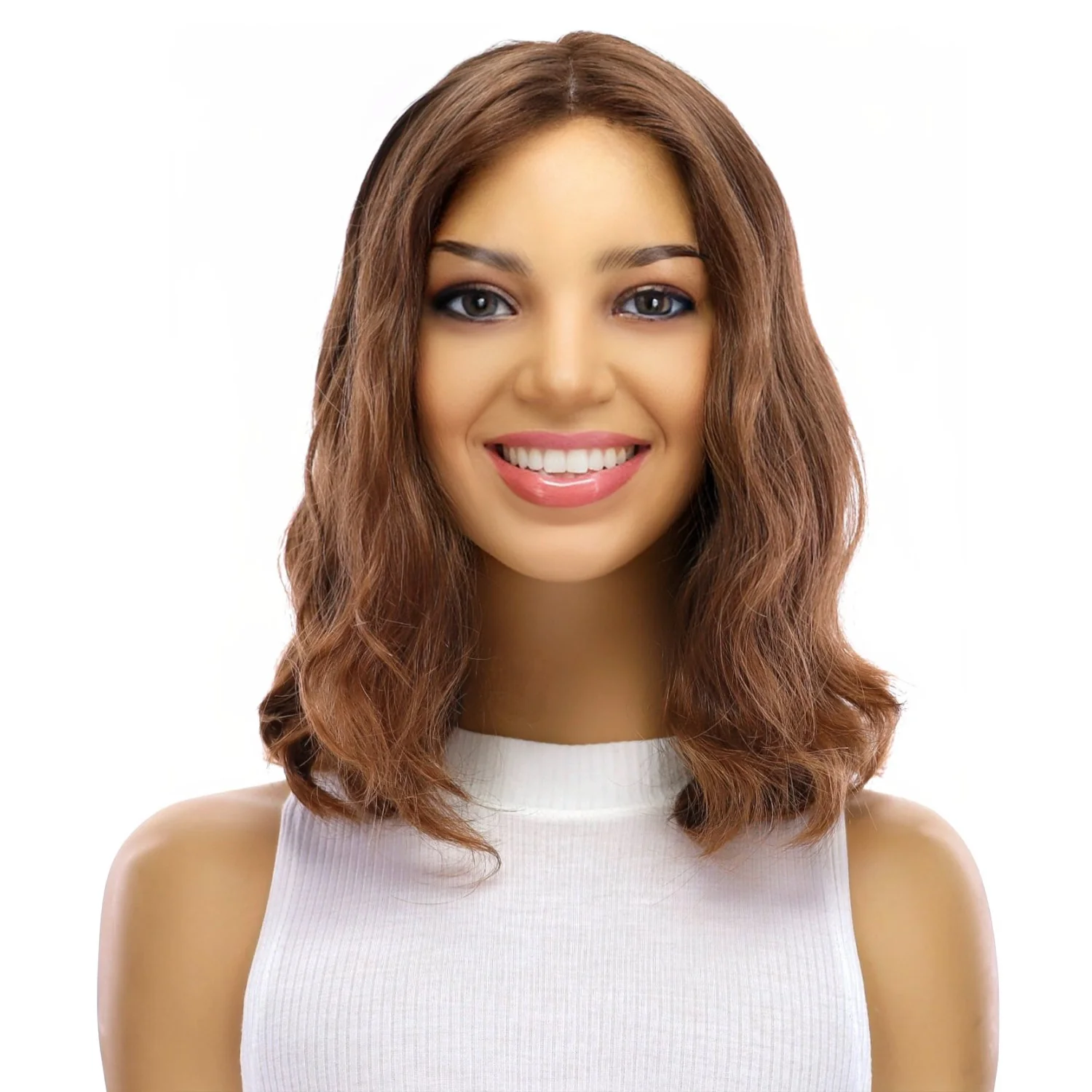 13" Luxe Bob Silk Top Wig #10 Neutral Light Brown Wavy - Image 2