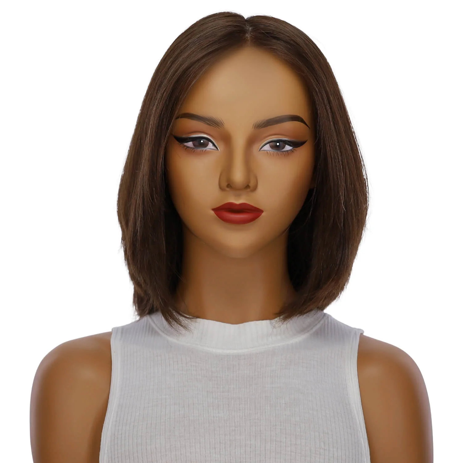 13" Luxe Bob Silk Top Wig #8 Warm Medium Brown - Image 2