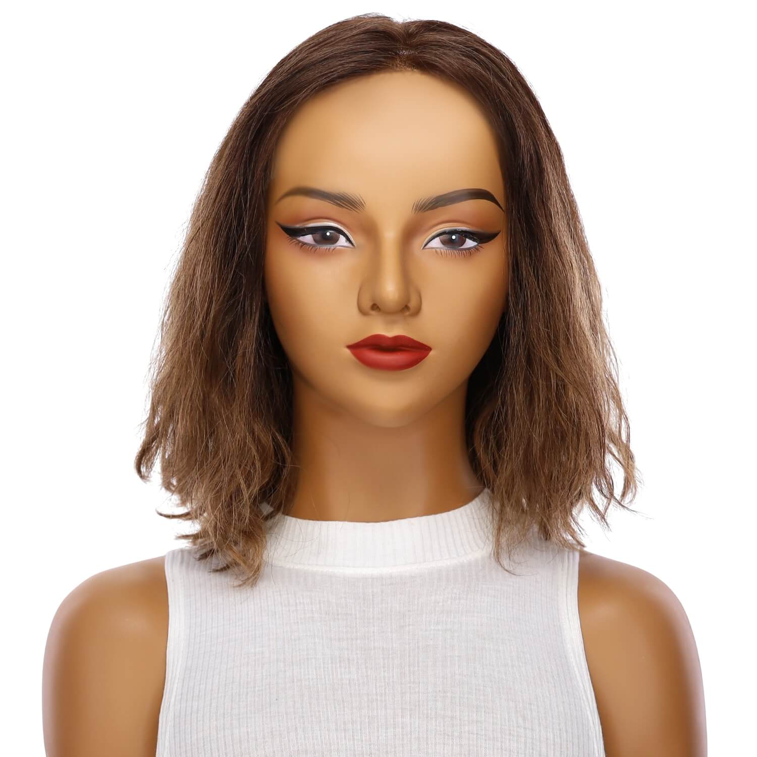 13" Victoria Silk Top Wig Medium Brown Balayage Wavy - Image 2