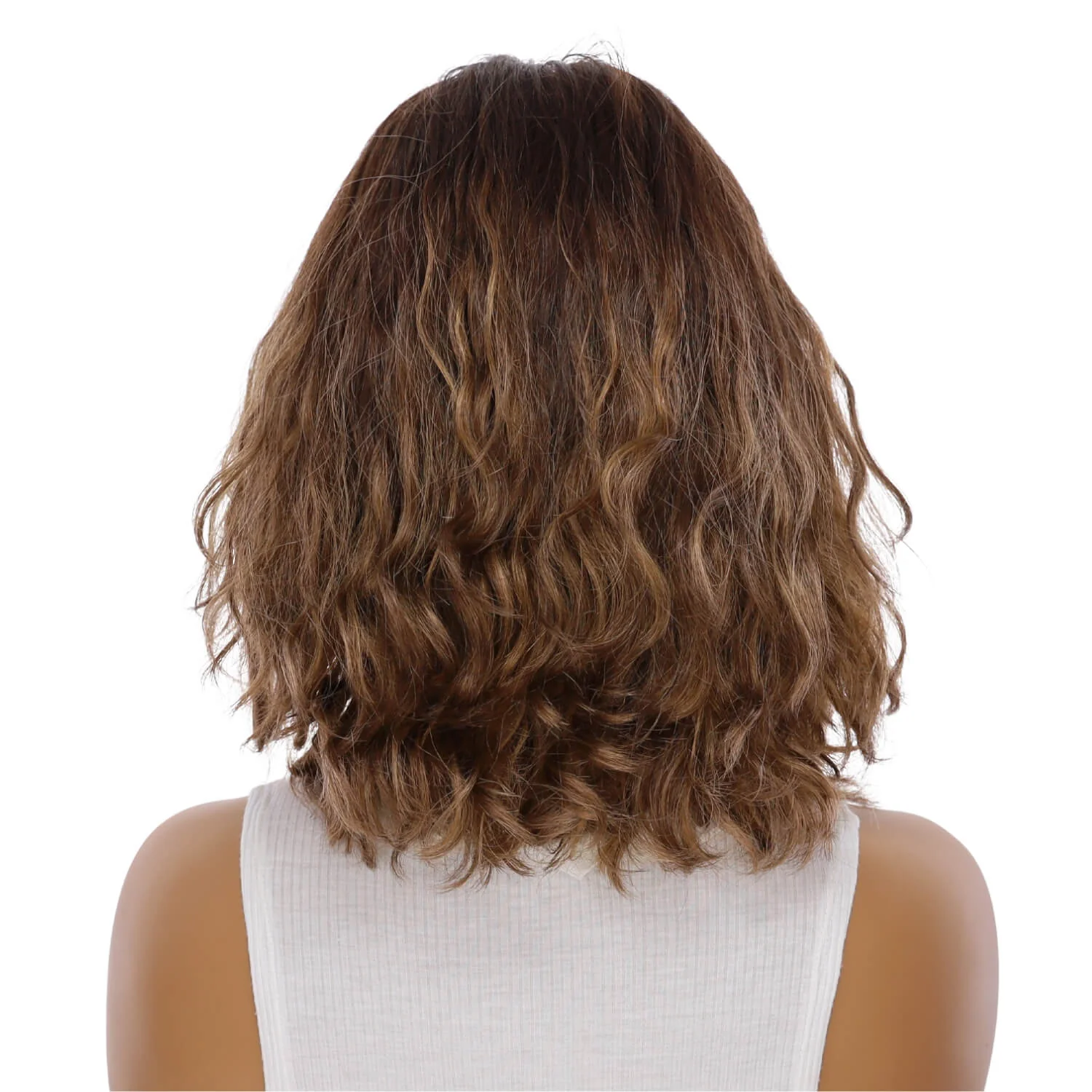 13" Victoria Silk Top Wig Medium Brown Balayage Wavy - Image 3