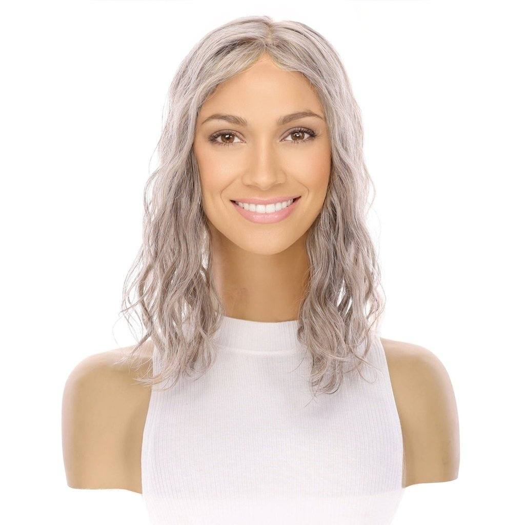 14" Emerald Silk Top Topper Champagne Grey Wavy - Image 2