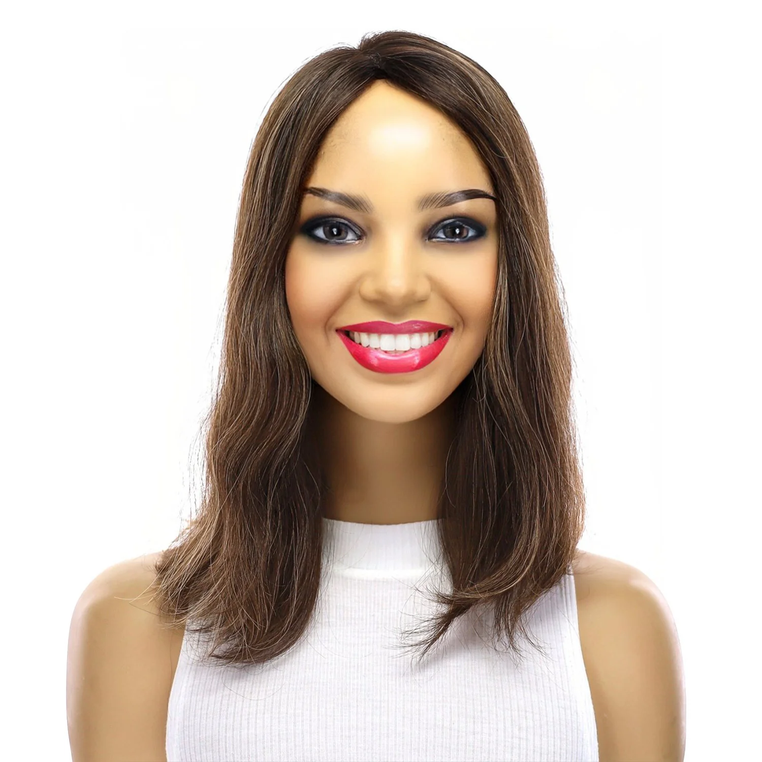 14" Emerald Silk Top Topper Dark Brown w/ Highlights Slightly Wavy - Image 2