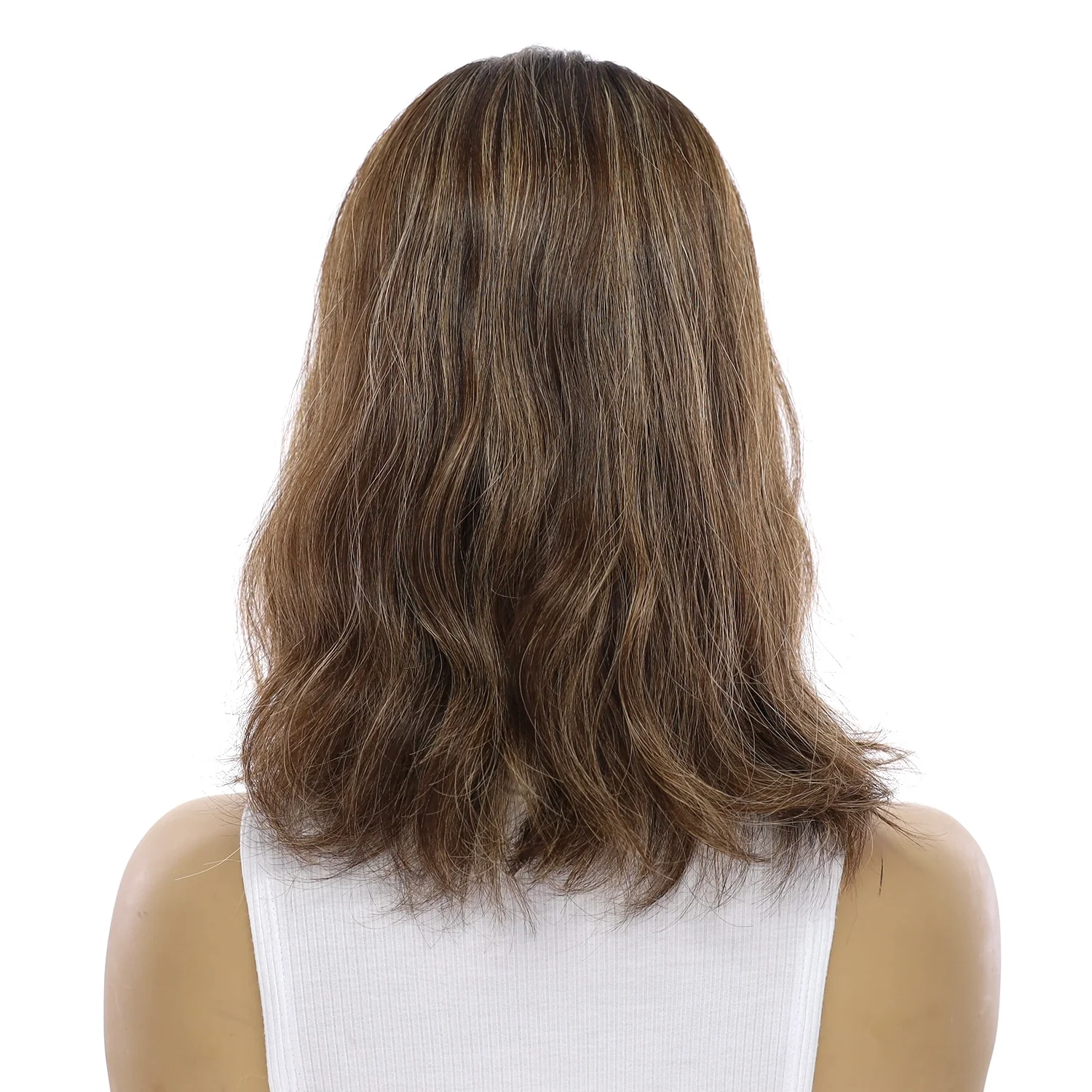 14" Emerald Silk Top Topper Dark Brown w/ Highlights Slightly Wavy - Image 3
