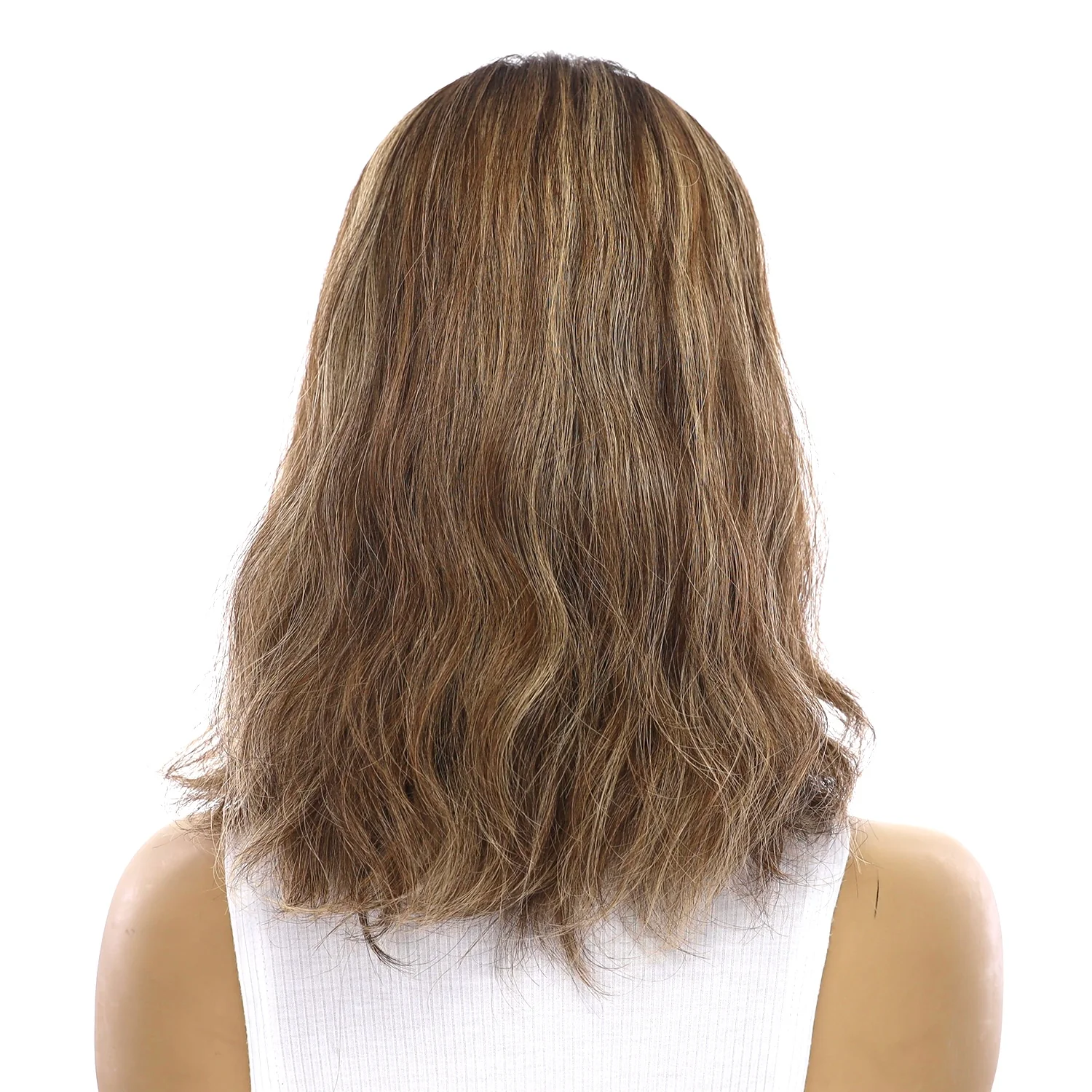 14" Emerald Silk Top Topper Medium Brown w/ Highlights Slightly Wavy - Image 3