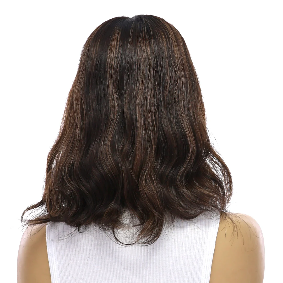 14" Emerald Silk Top Topper Soft Black w/ Highlights Wavy - Image 3