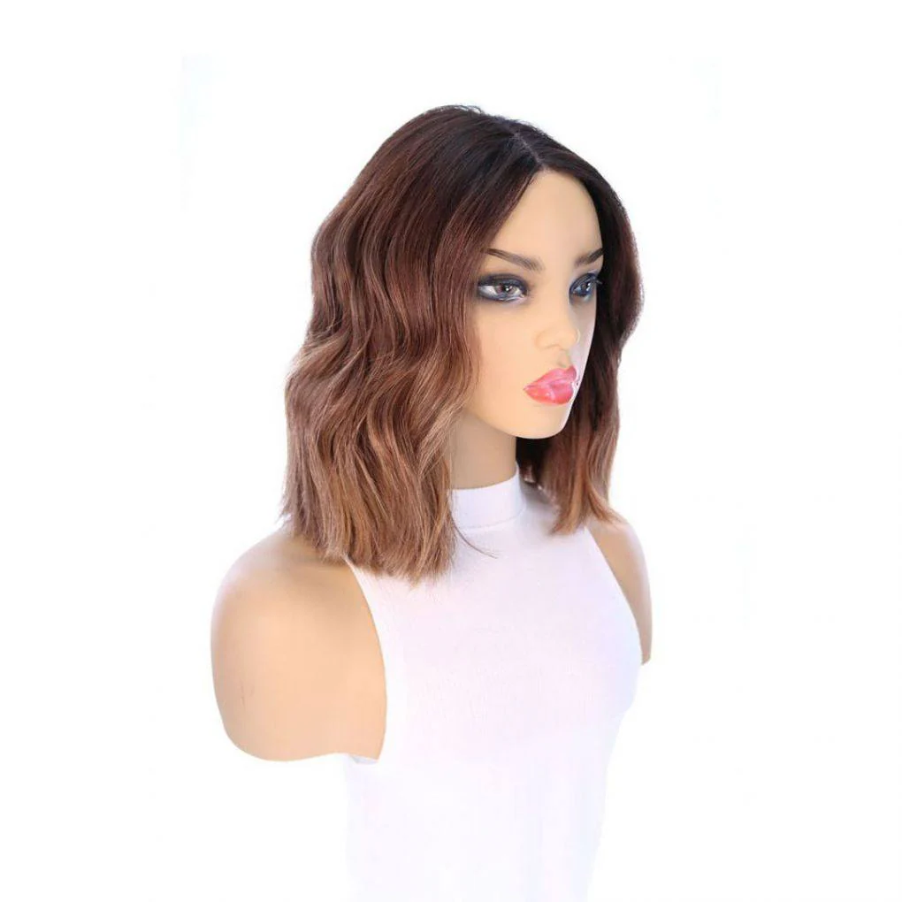14" Divine Lace Top Wig Medium Brown Balayage w/ Partial Rooting - Image 4