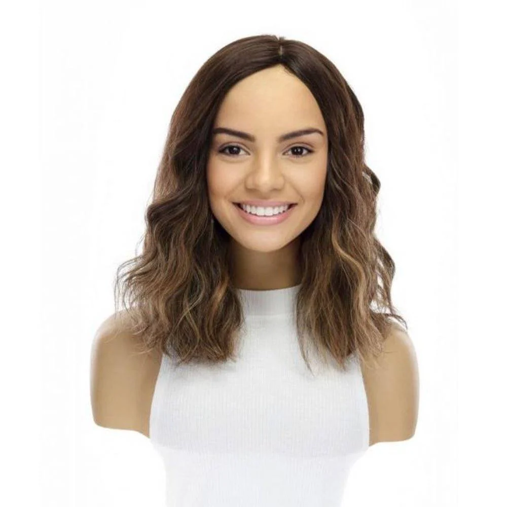 14" Topaz Lace Top Topper Dark Brown Balayage Wavy - Image 2