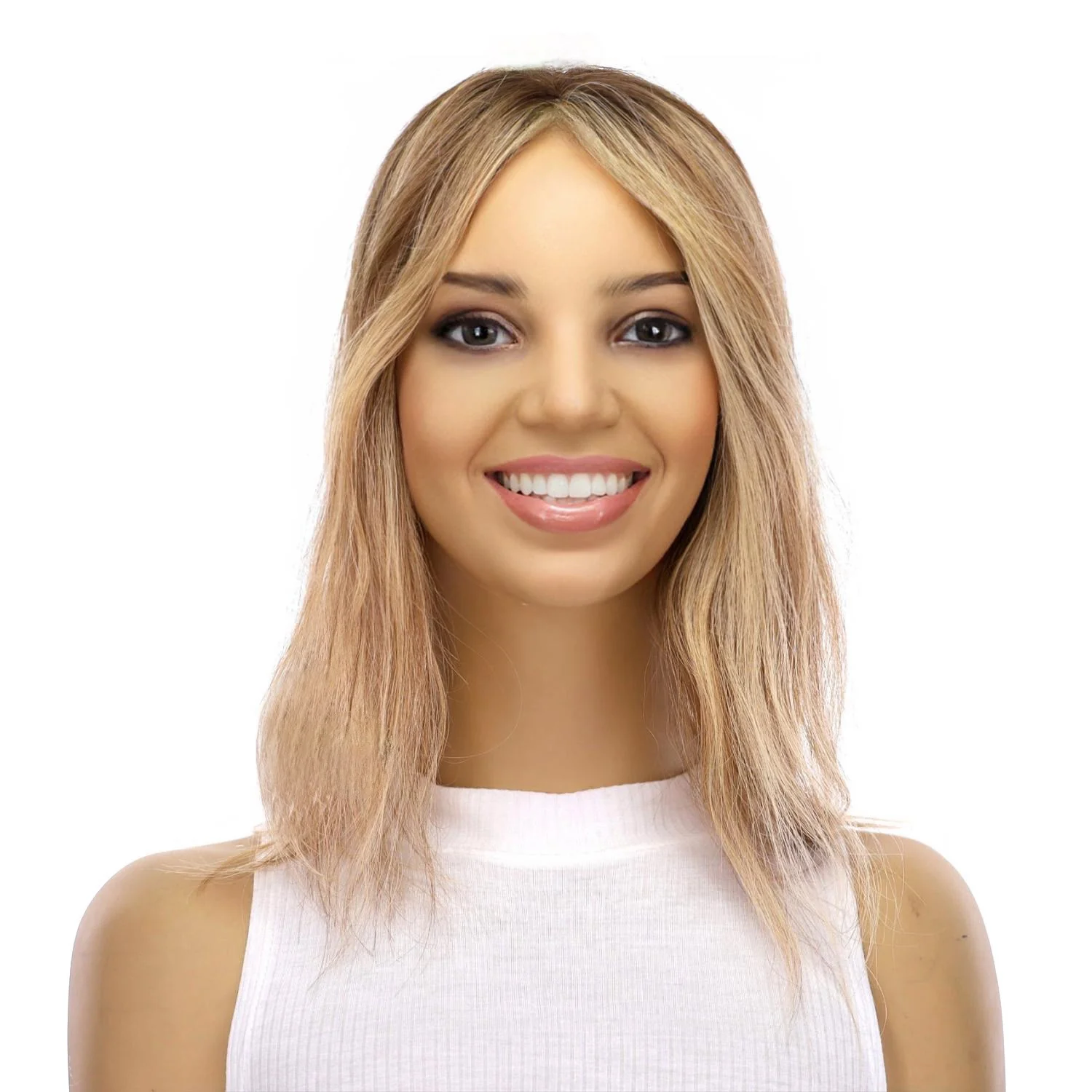 14" Topaz Lace Top Topper Medium Blonde w/ Highlights Slightly Wavy - Image 2
