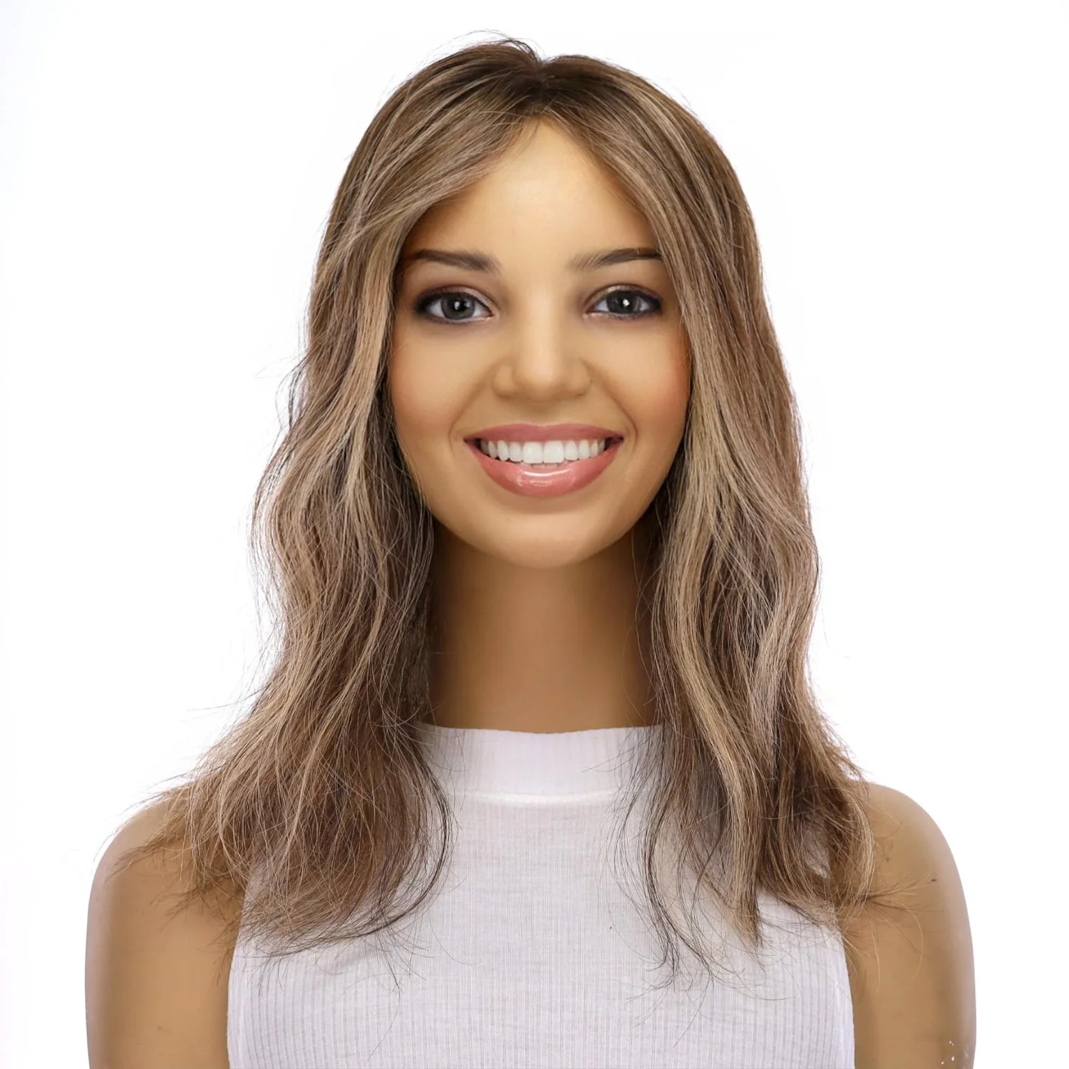 14" Topaz Lace Top Topper Medium Brown w/ Highlights Wavy - Image 2