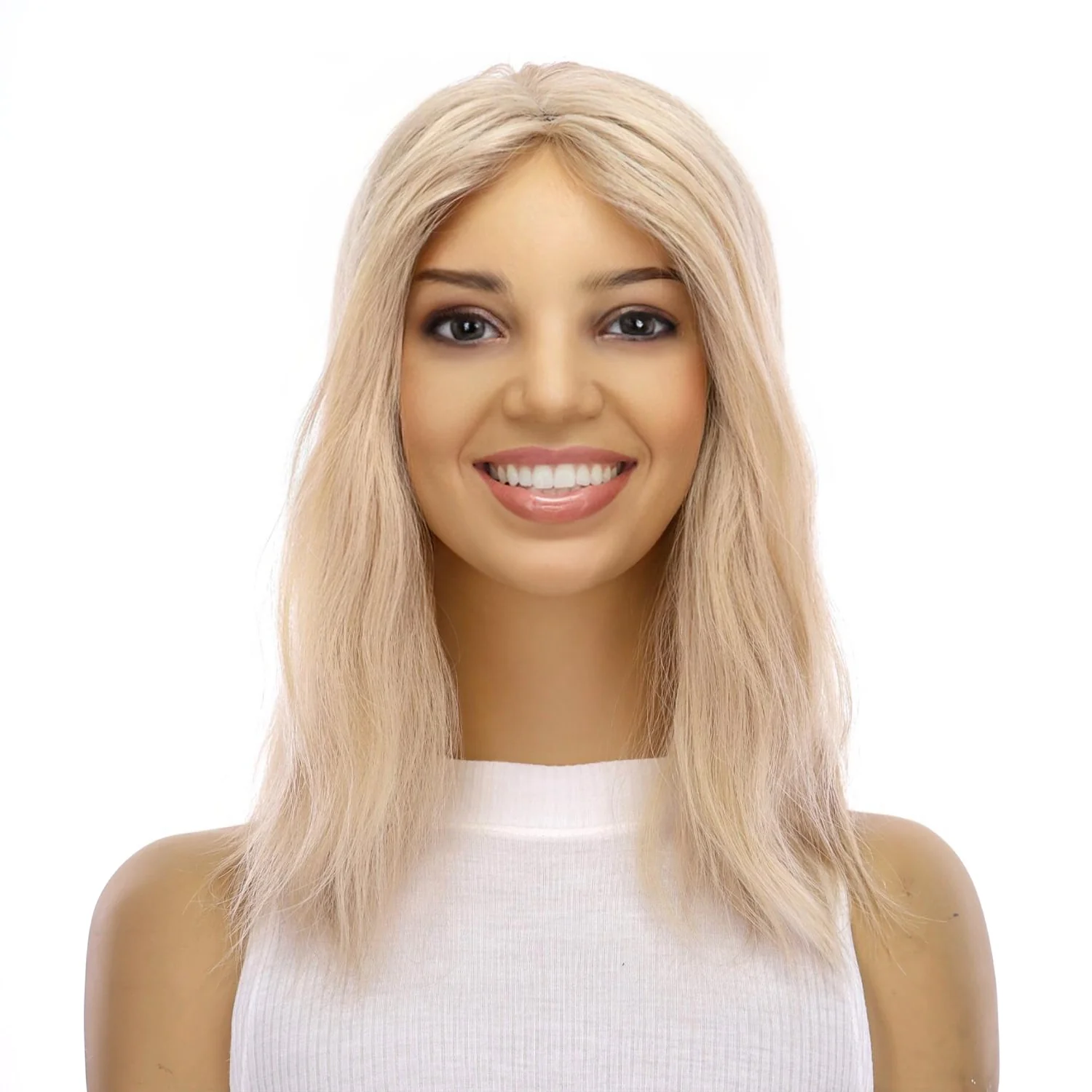 14" Topaz Lace Top Topper Beige Blonde w/ No Rooting Wavy - Image 2