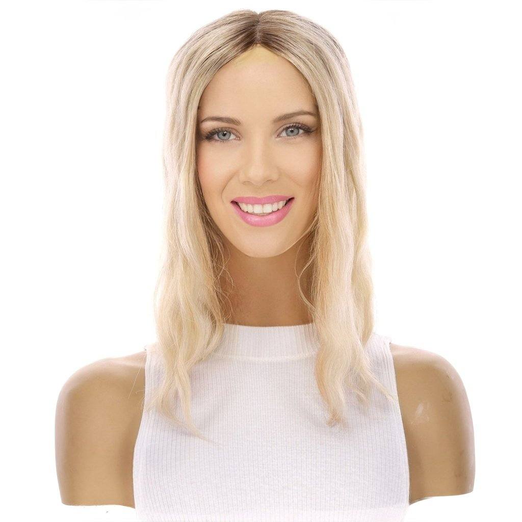 14" Topaz Lace Top Topper Beige Blonde Wavy - Image 2