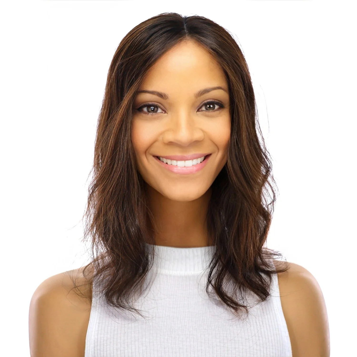 14" Topaz Lace Top Topper Soft Black w/ Highlights Slightly Wavy - Image 2