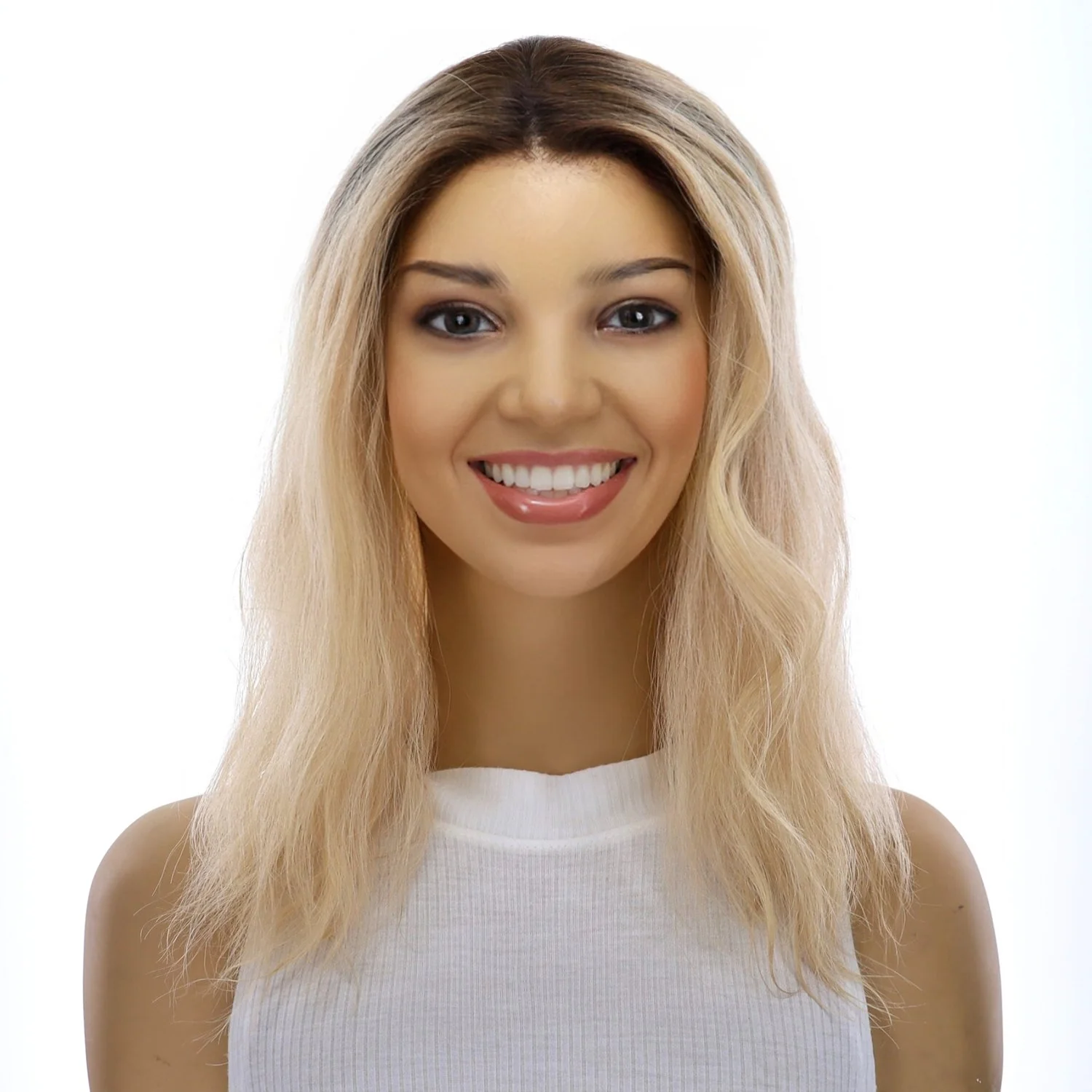 16" Divine Lace Top Topper Beige Blonde Wavy - Image 3