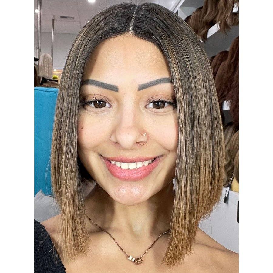16" Divine Lace Top Wig Dark Brown Ombre w/ A-Line Bob - Image 2