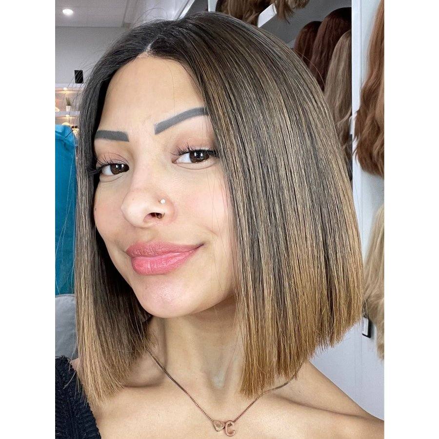 16" Divine Lace Top Wig Dark Brown Ombre w/ A-Line Bob - Image 4