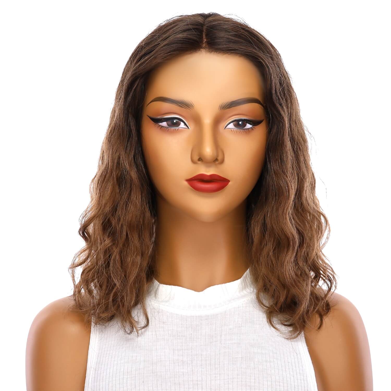 16" Divine Lace Top Wig Dark Brown Ombre Wavy - Image 2