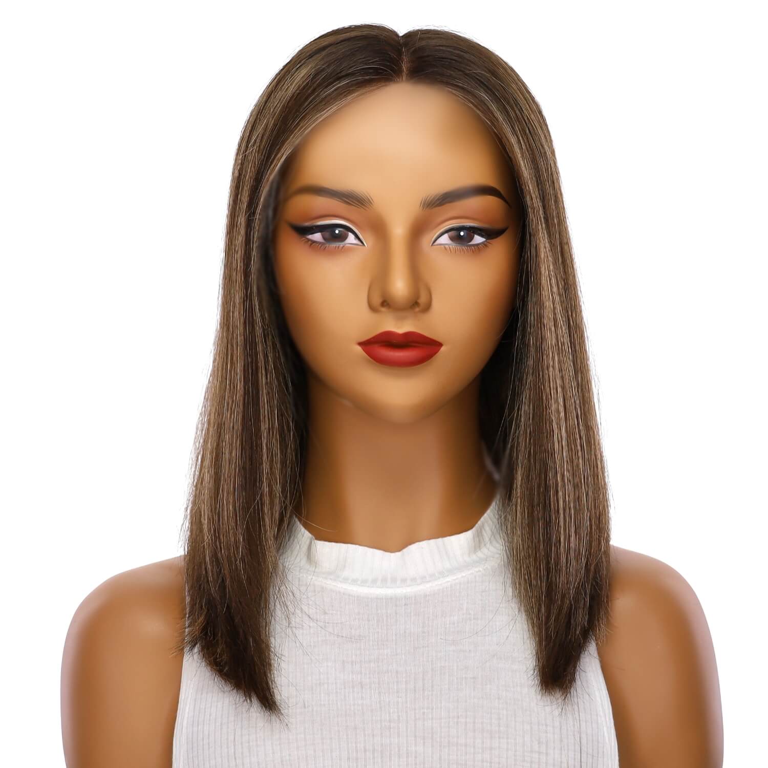 16" Divine Lace Top Wig Dark Brown w/ Highlights - Image 2