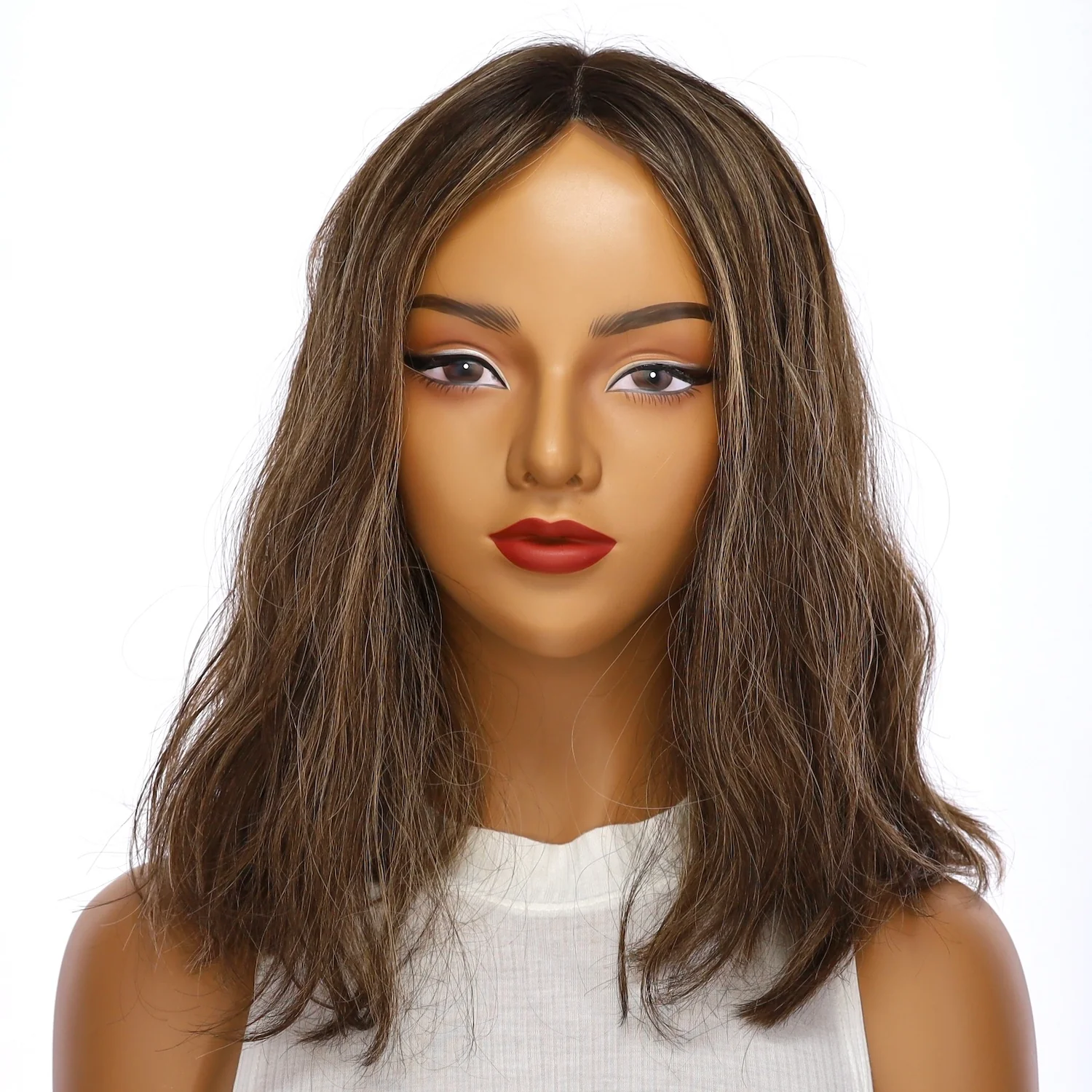 16" Divine Lace Top Wig Dark Brown w/ Highlights Wavy - Image 2