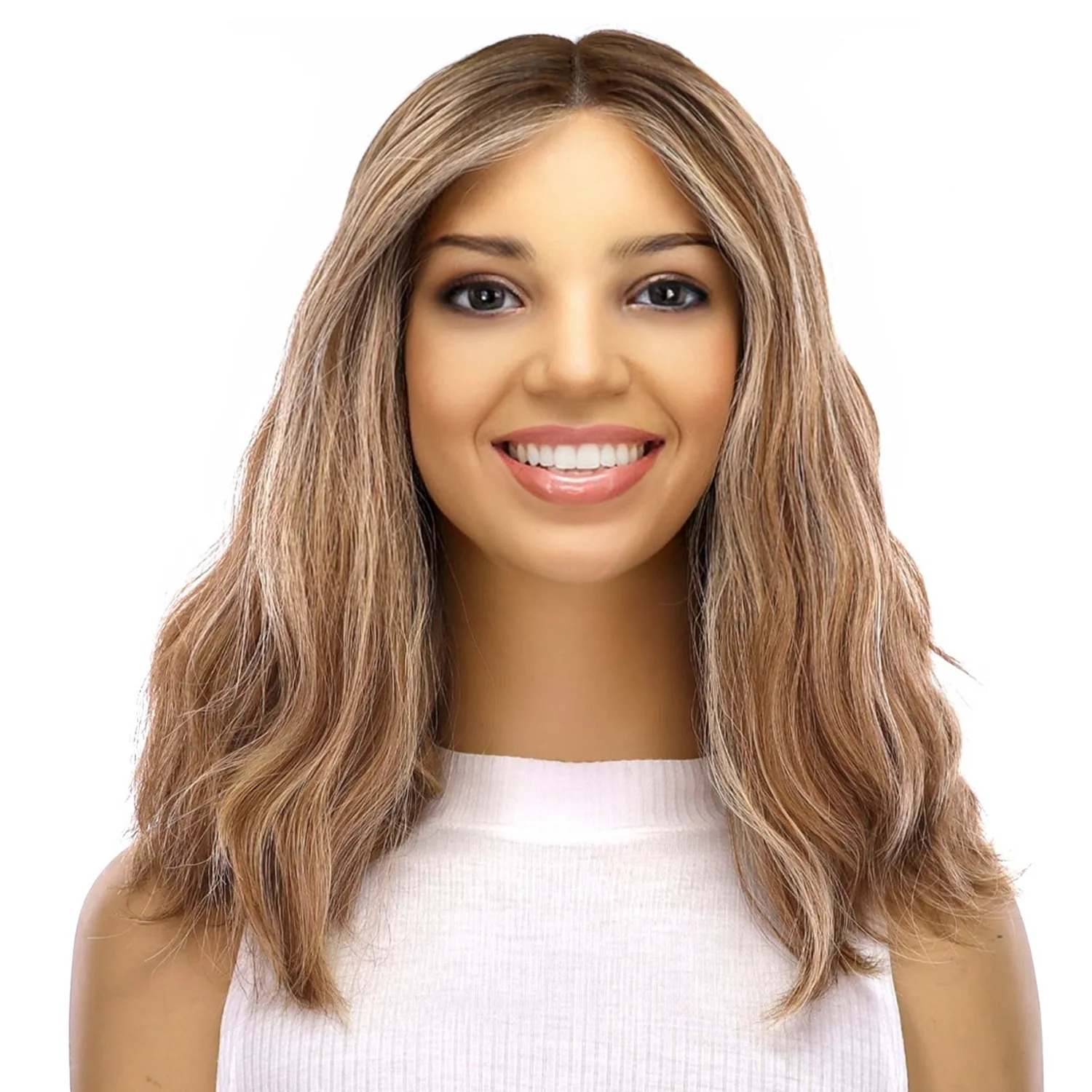 16" Divine Lace Top Wig Medium Blonde w/ Highlights Wavy - Image 2
