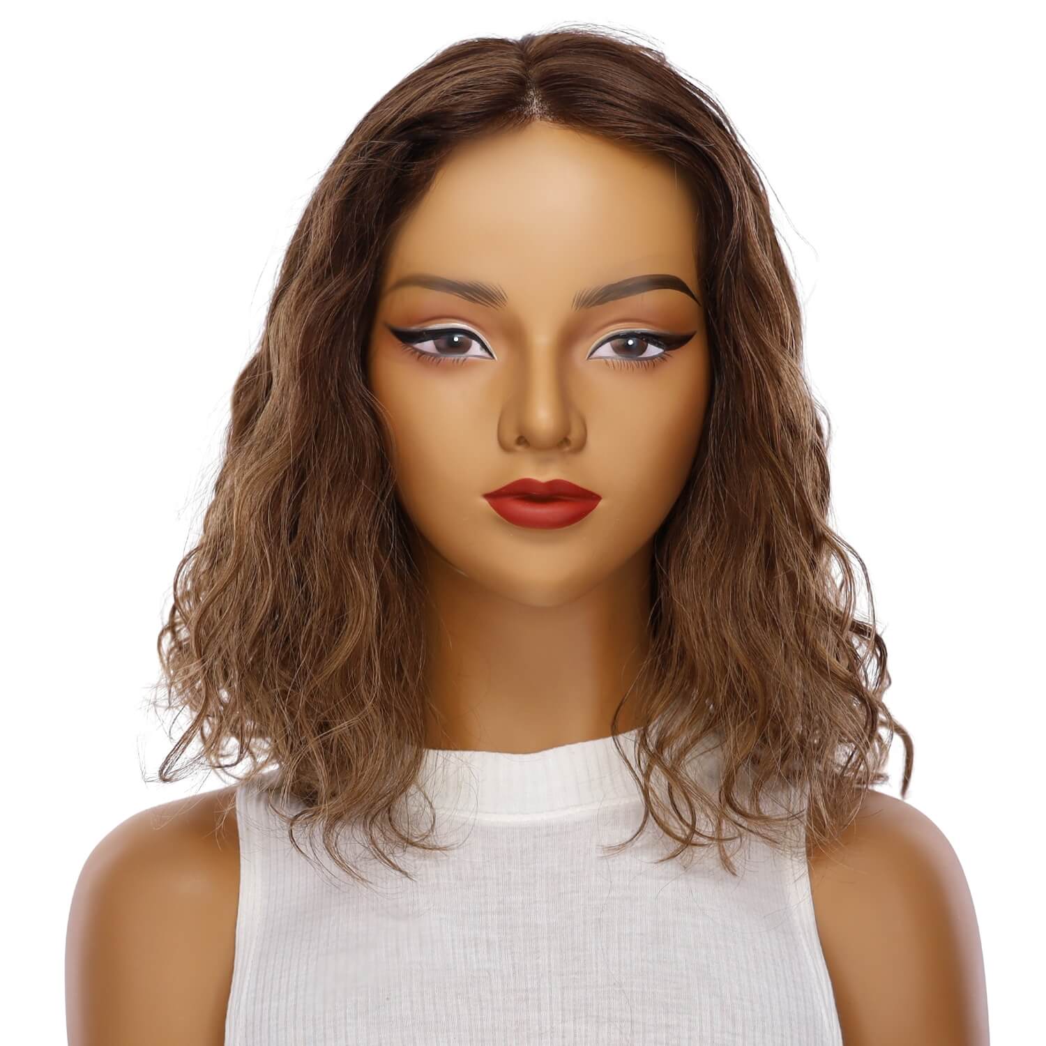 16" Divine Lace Top Wig Medium Brown Balayage Wavy - Image 2