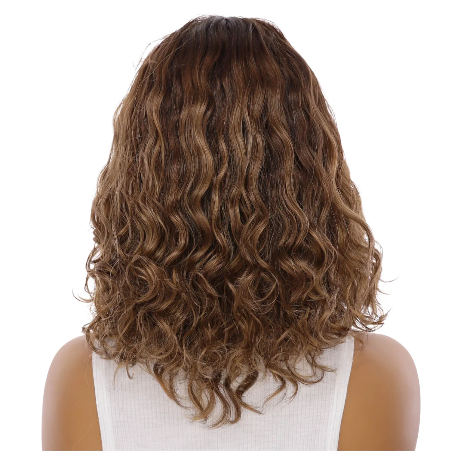16" Divine Lace Top Wig Medium Brown Balayage Wavy - Image 3