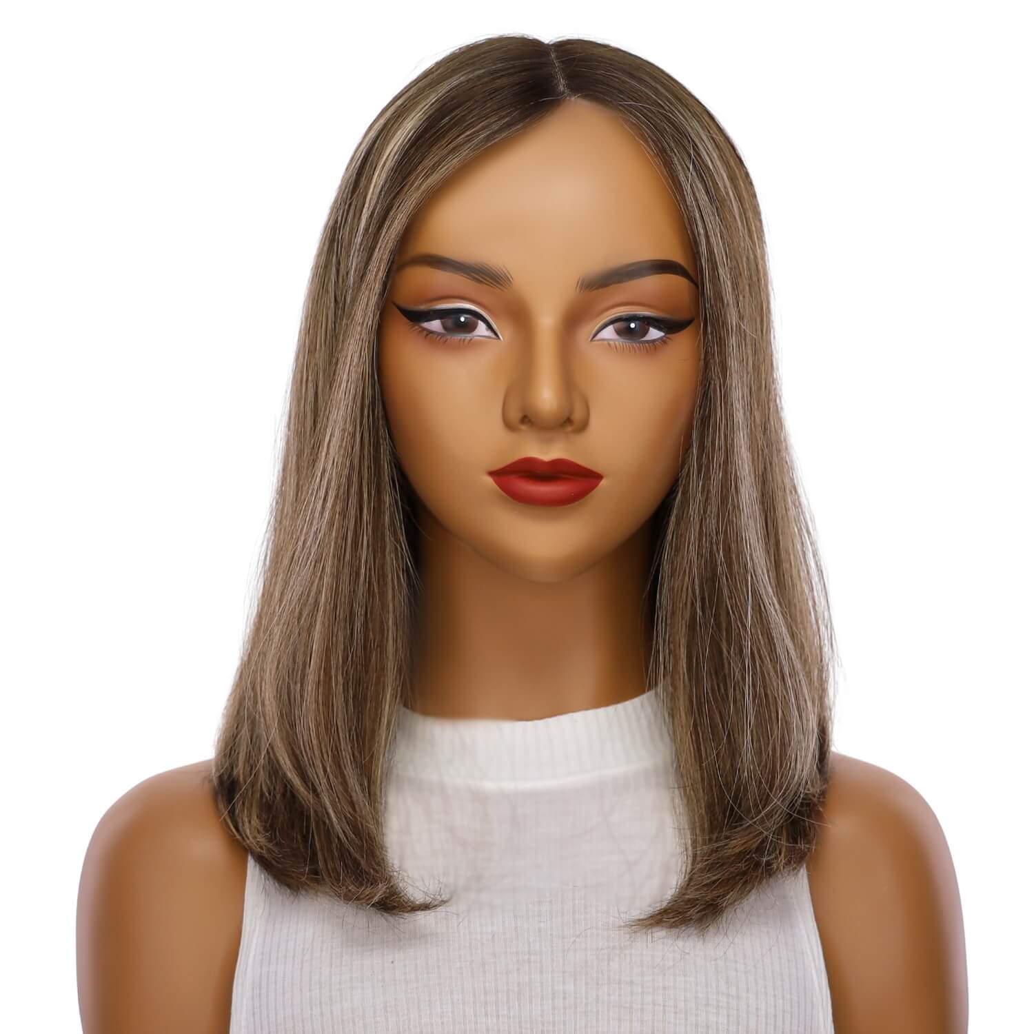 16" Divine Lace Top Wig Medium Brown w/ Highlights - Image 2