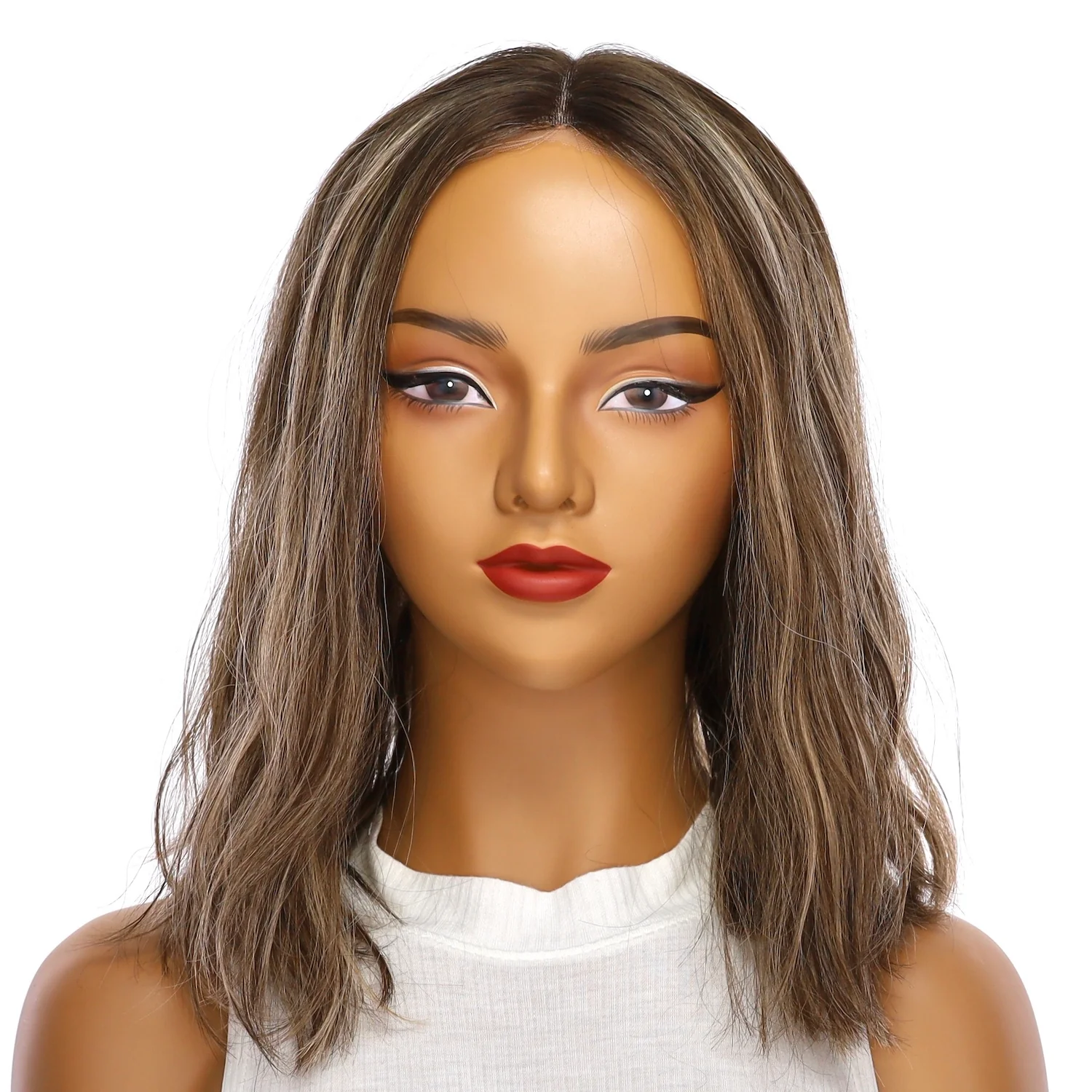 16" Divine Lace Top Wig Medium Brown w/ Highlights Wavy - Image 2