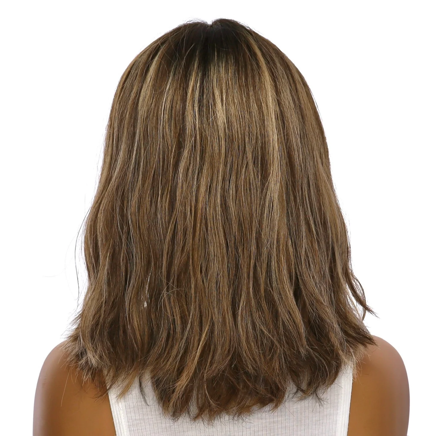 16" Divine Lace Top Wig Medium Brown w/ Highlights Wavy - Image 3