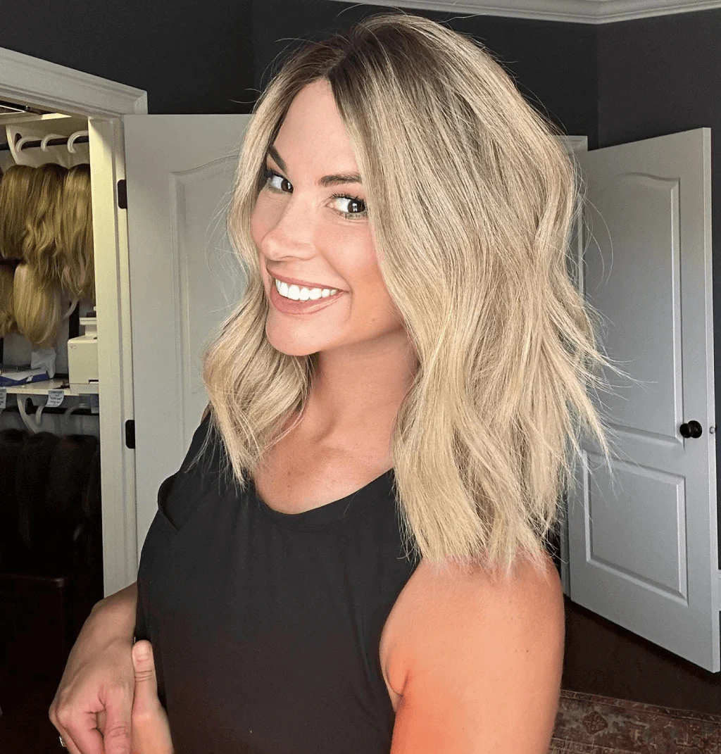 16" Divine Lace Top Wig Platinum Blonde w/ Reverse Balayage Color Service - Image 2