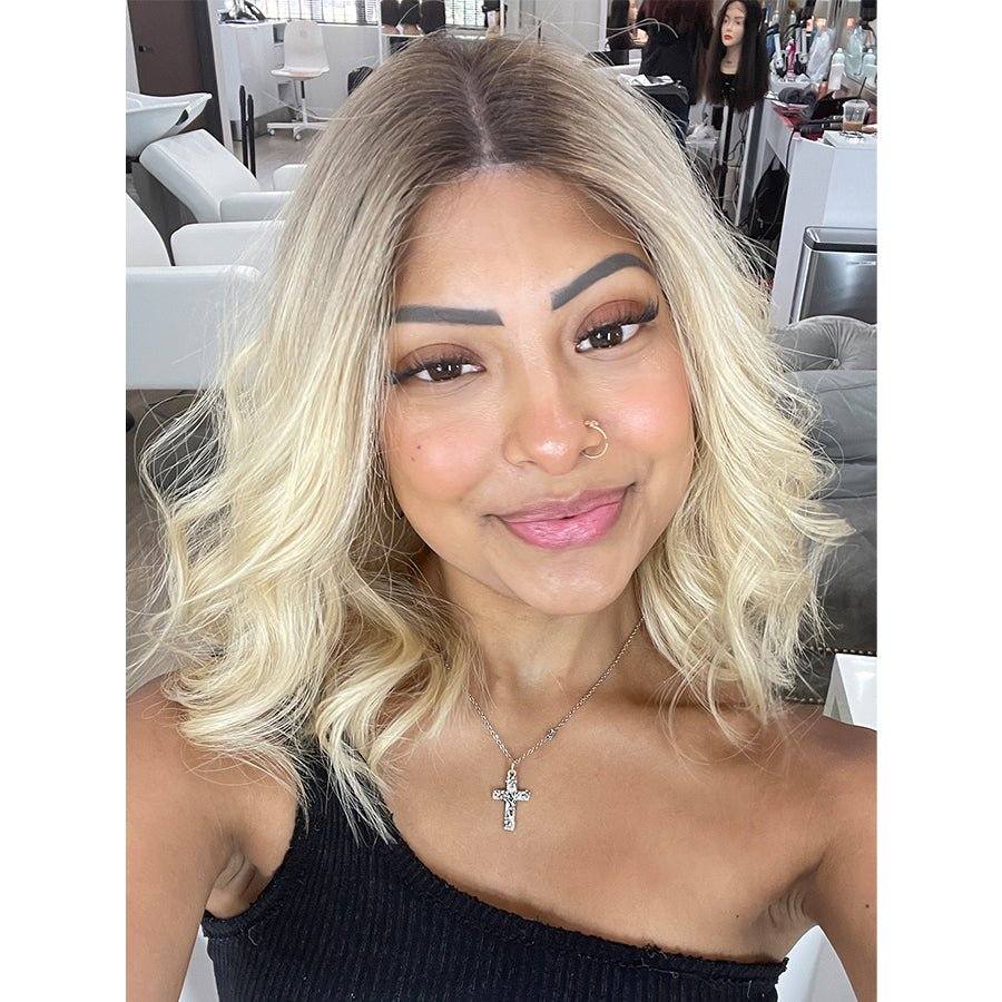 16" Divine Lace Top Wig Platinum Blonde w/ Partial Rooting - Image 3