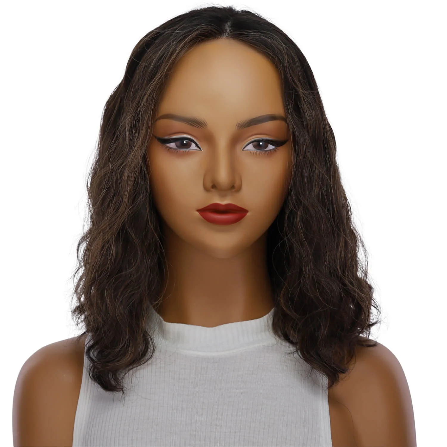 16" Divine Lace Top Wig Soft Black w/ Highlights Wavy - Image 2