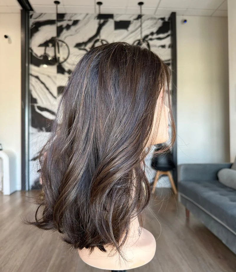 16" Divine Luxe Lace Top Wig #4 Dark Brown w/ Caramel Highlights & Face Framing - Image 3