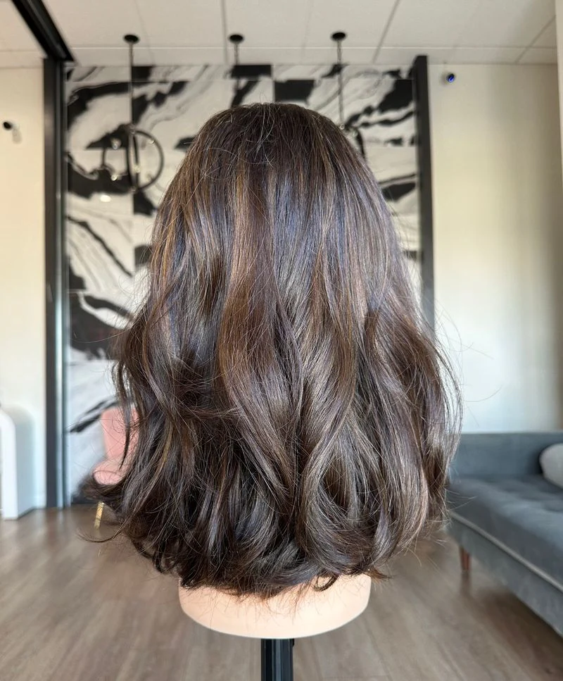 16" Divine Luxe Lace Top Wig #4 Dark Brown w/ Caramel Highlights & Face Framing - Image 4