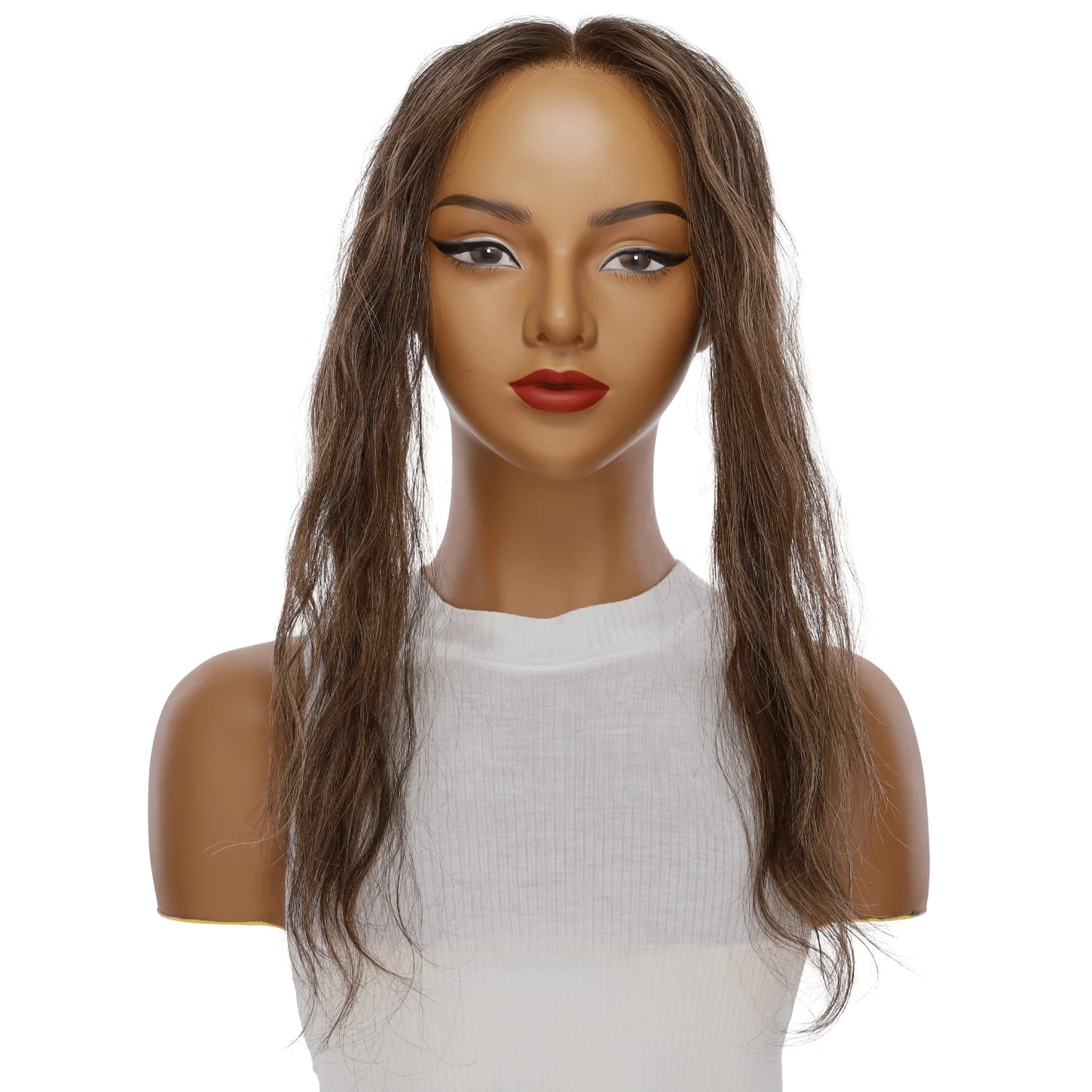 16" Hairline Topper #Dark Brown w/ Highlights Wavy - Image 2