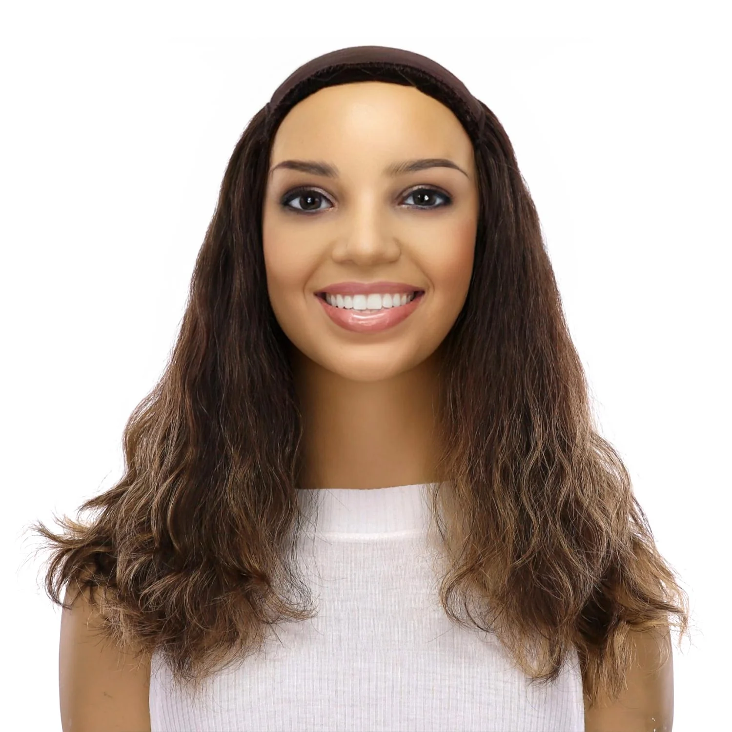 16" HatFall Wig Dark Brown Balayage Wavy - Image 2