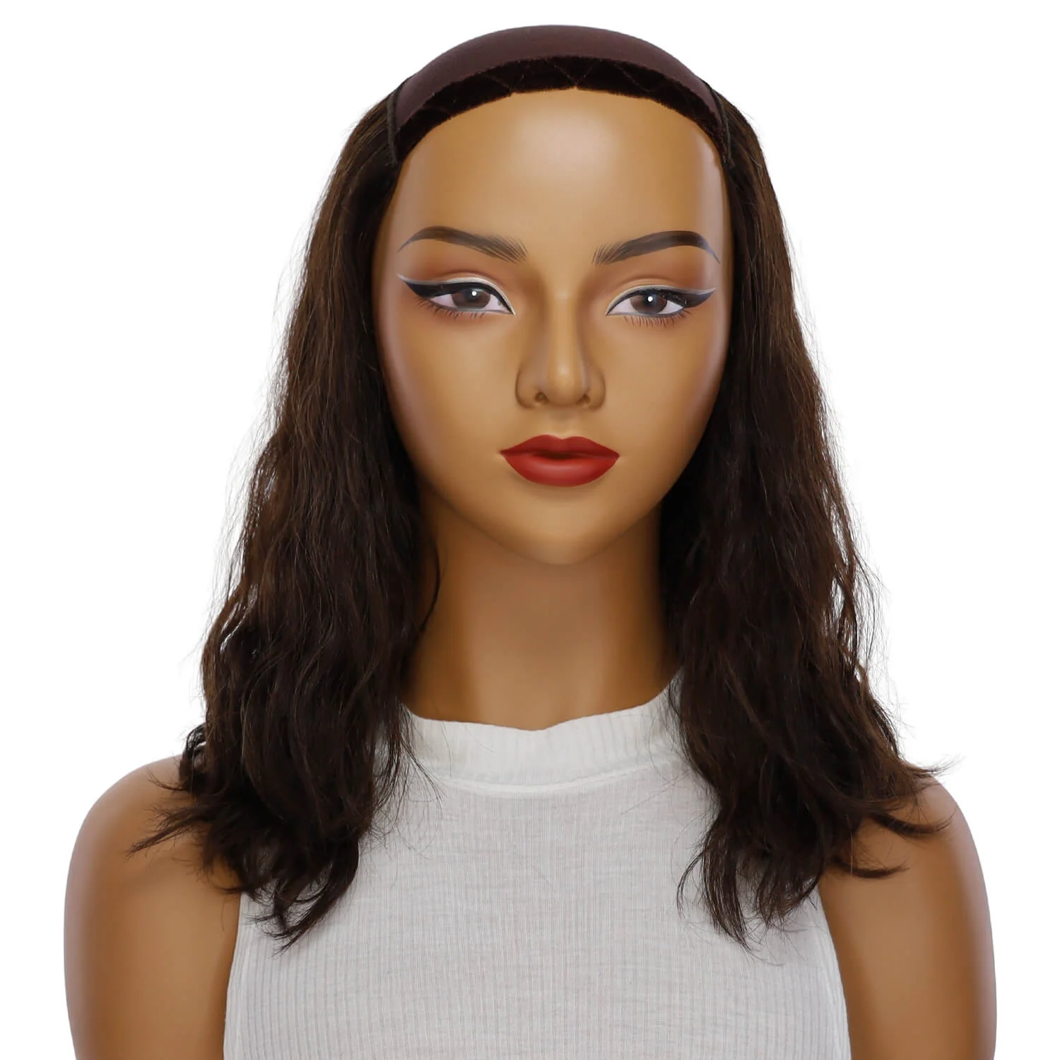 16" HatFall Wig Dark Brown Wavy - Image 2