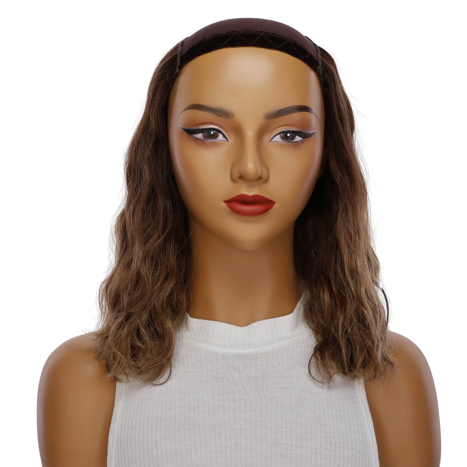 16" HatFall Wig Medium Brown Balayage Wavy - Image 2