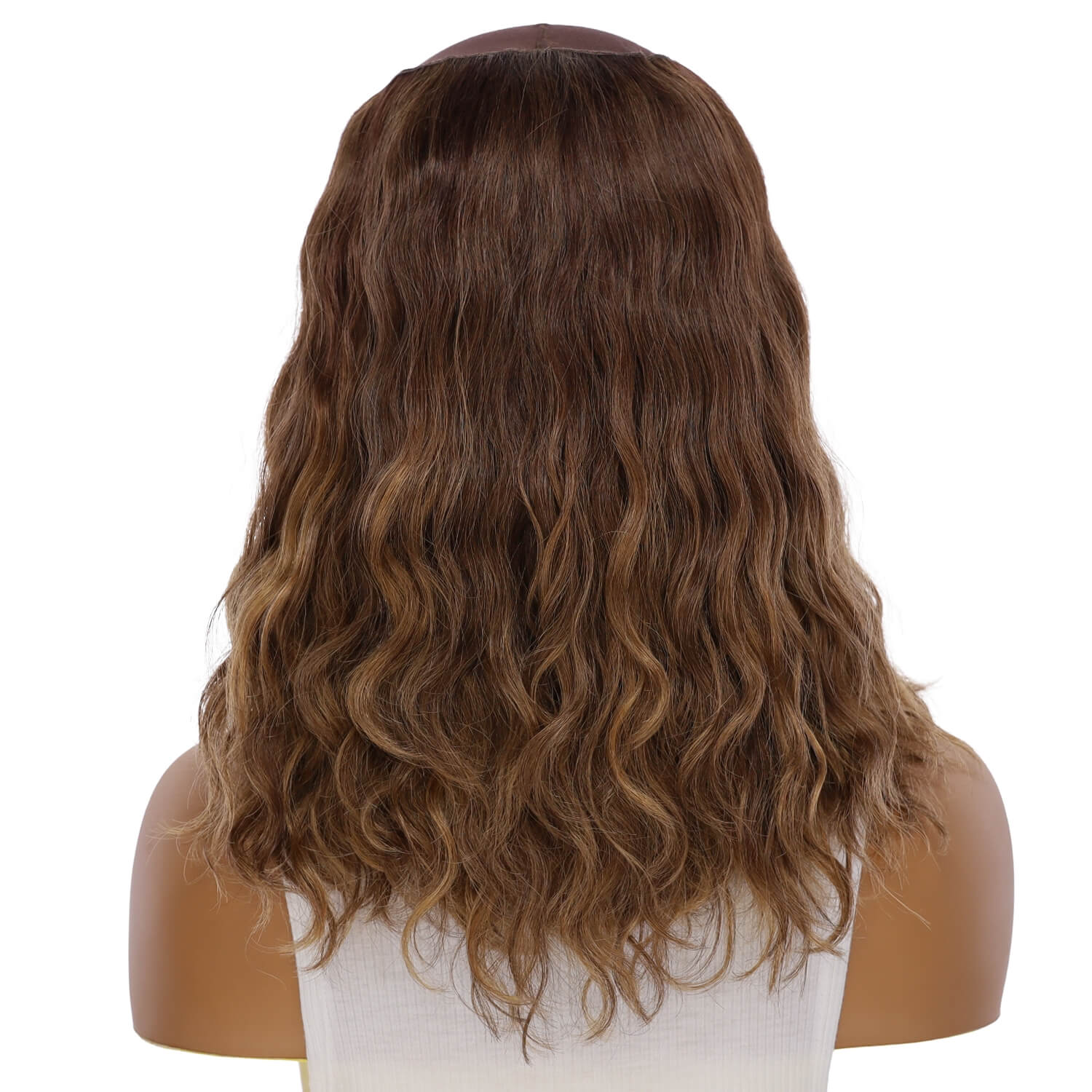 16" HatFall Wig Medium Brown Balayage Wavy - Image 3