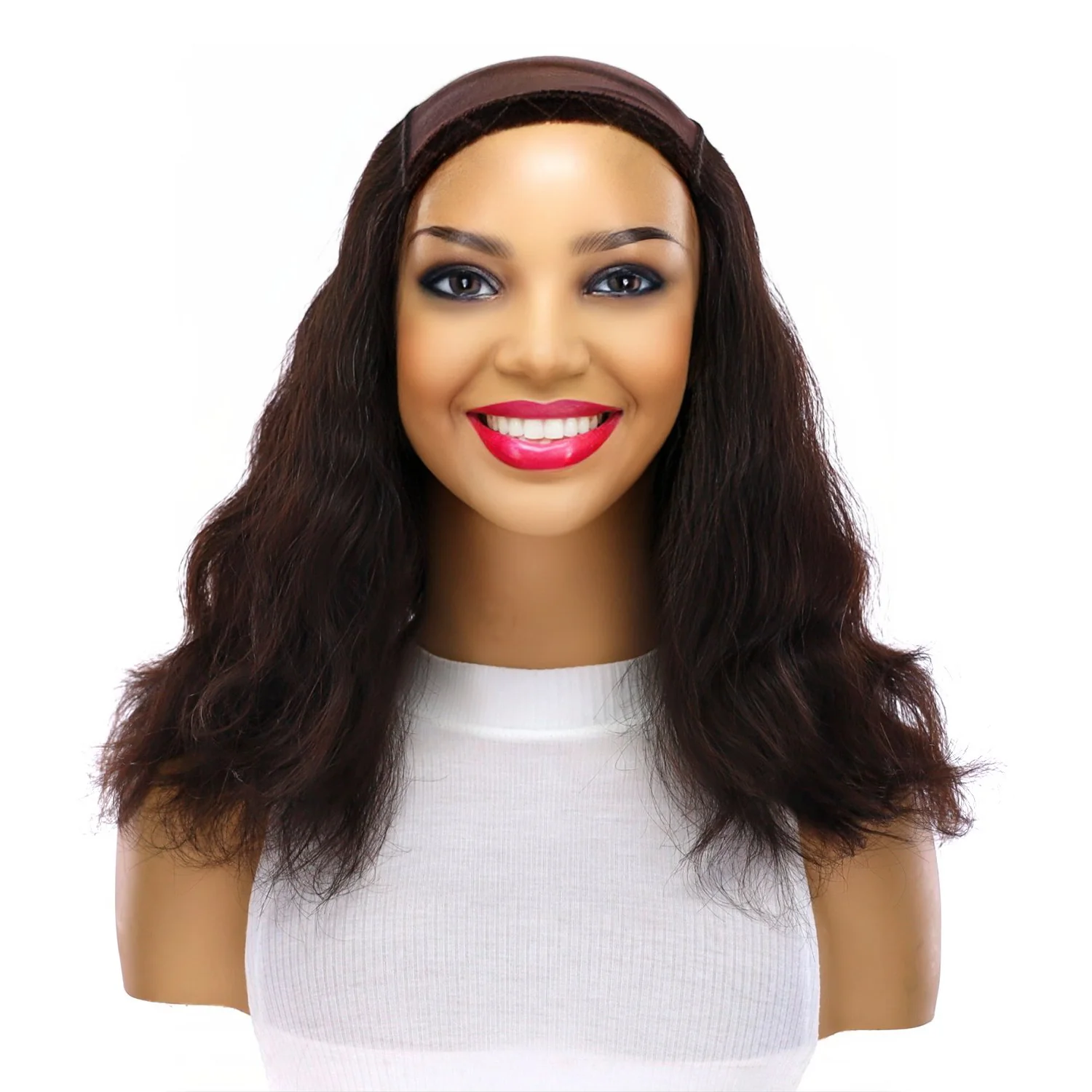 16" HatFall Wig Natural Black Wavy - Image 2