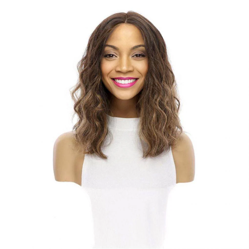 16" Divine Lace Top Wig Dark Brown Balayage Wavy - Image 2
