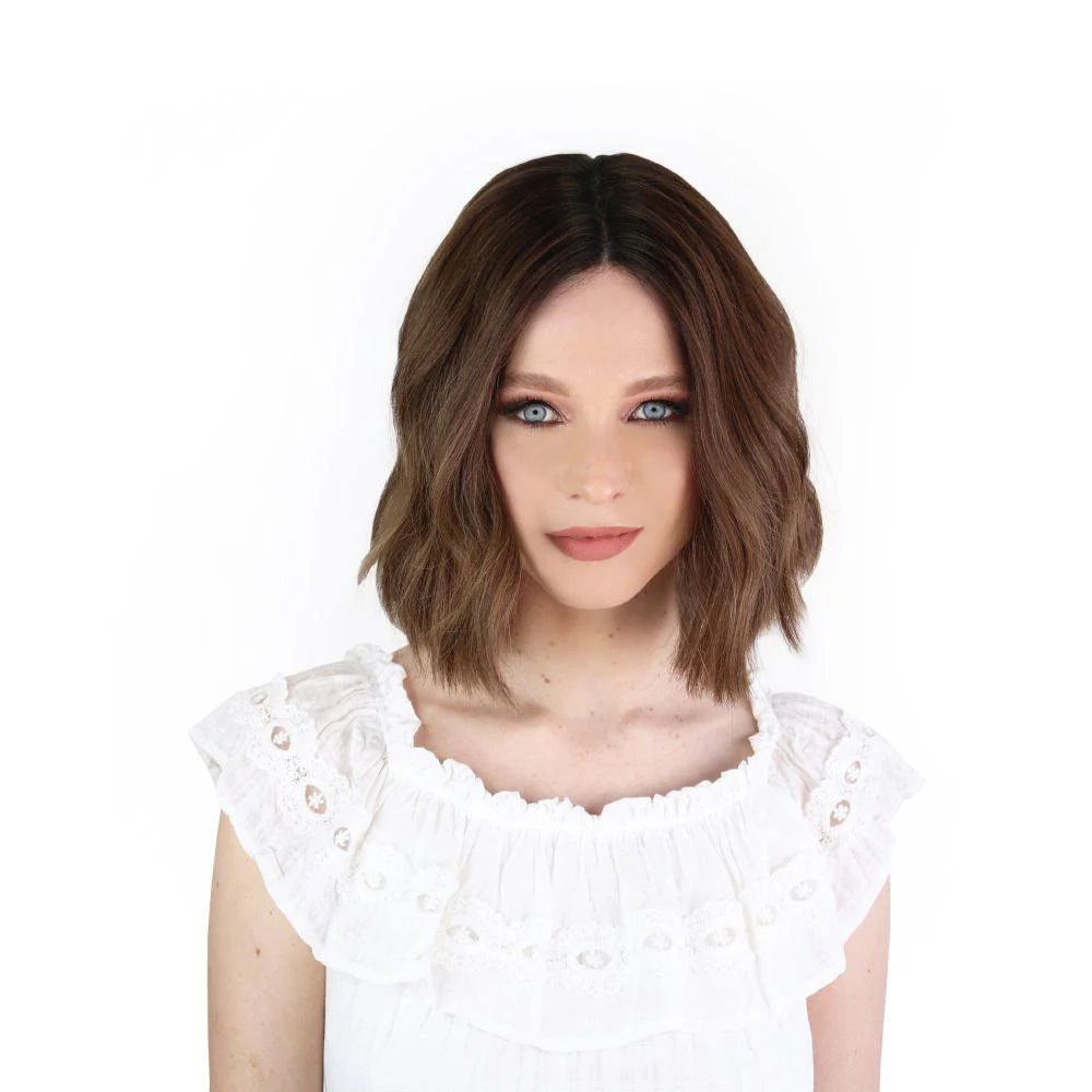 16" Divine Lace Top Wig Dark Brown Balayage w/ Partial Rooting - Image 2