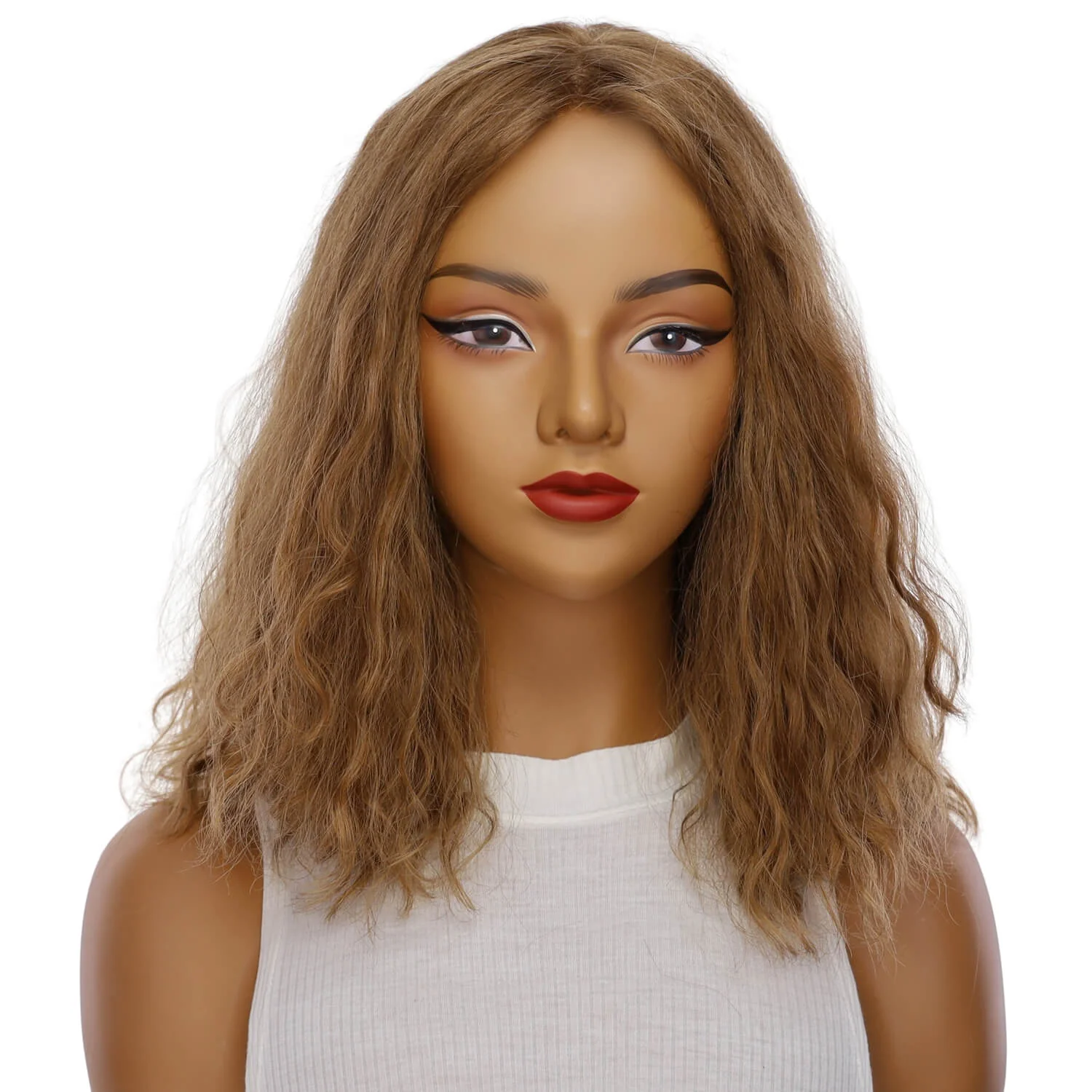 16" Luxe Silk Top Wig #12 Warm Light Brown Wavy - Image 2