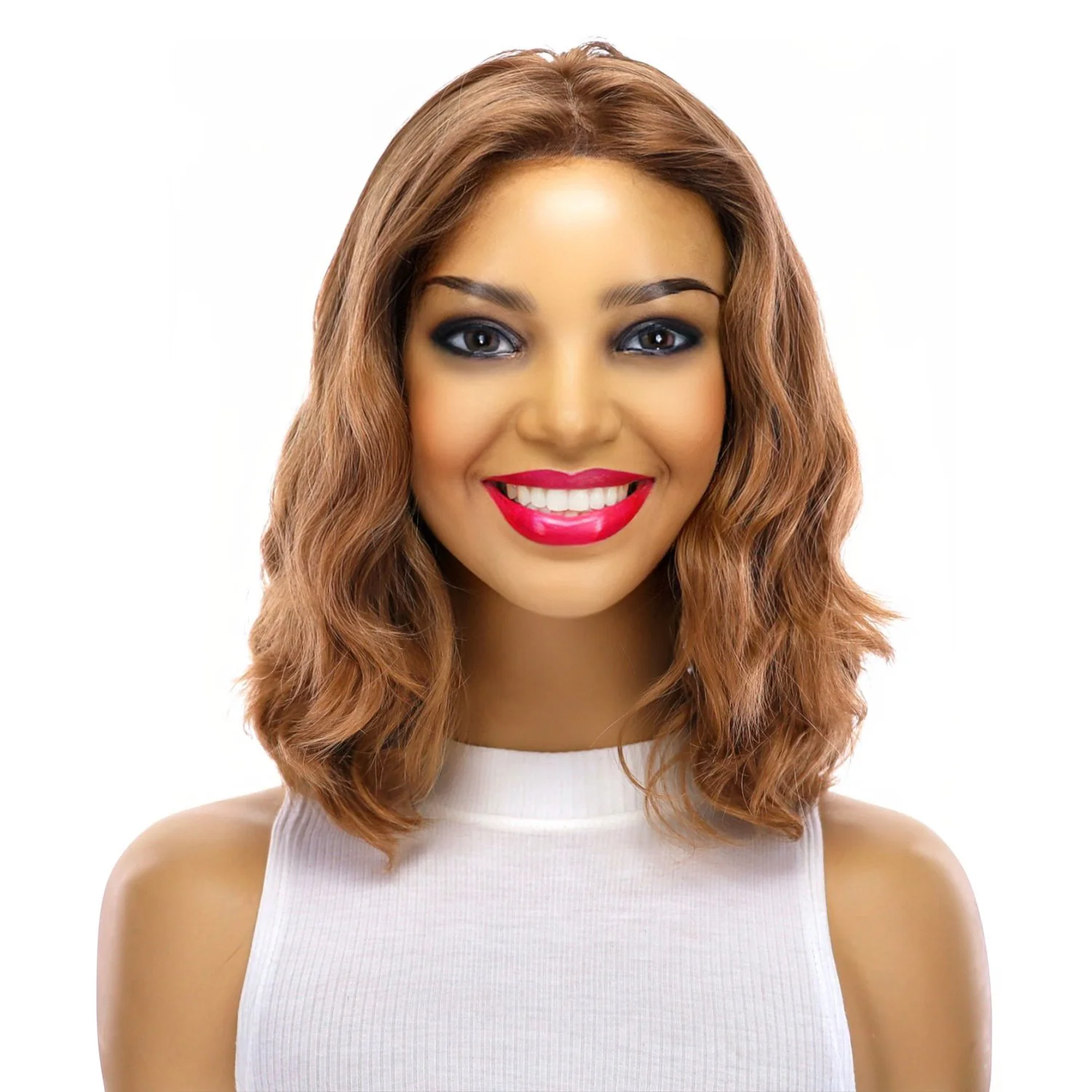 16" Luxe Silk Top Wig #14 Warm Dark Blonde Wavy - Image 2