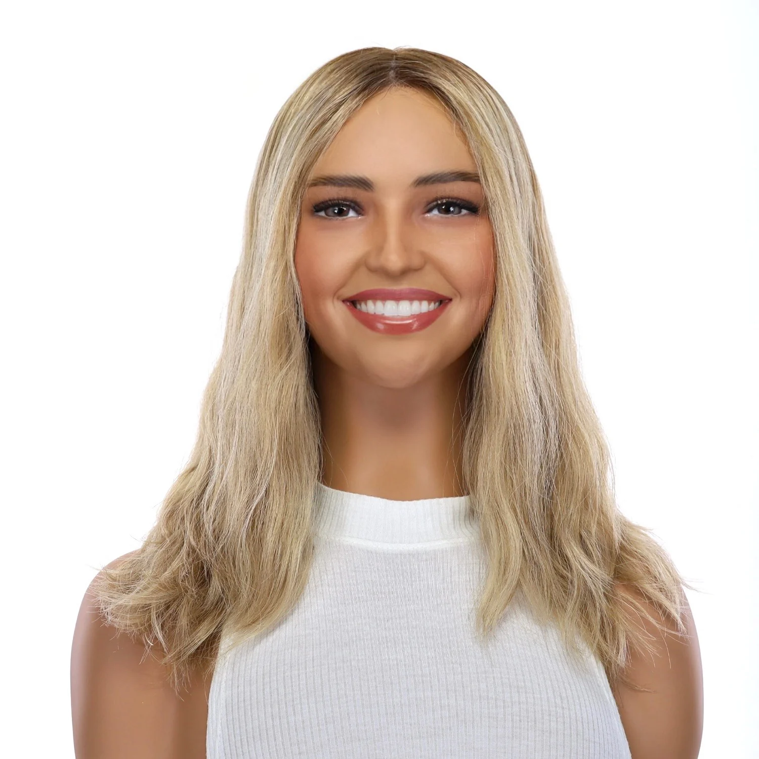 16" Ponytail Silk Part Wig Ash Blonde Wavy - Image 2
