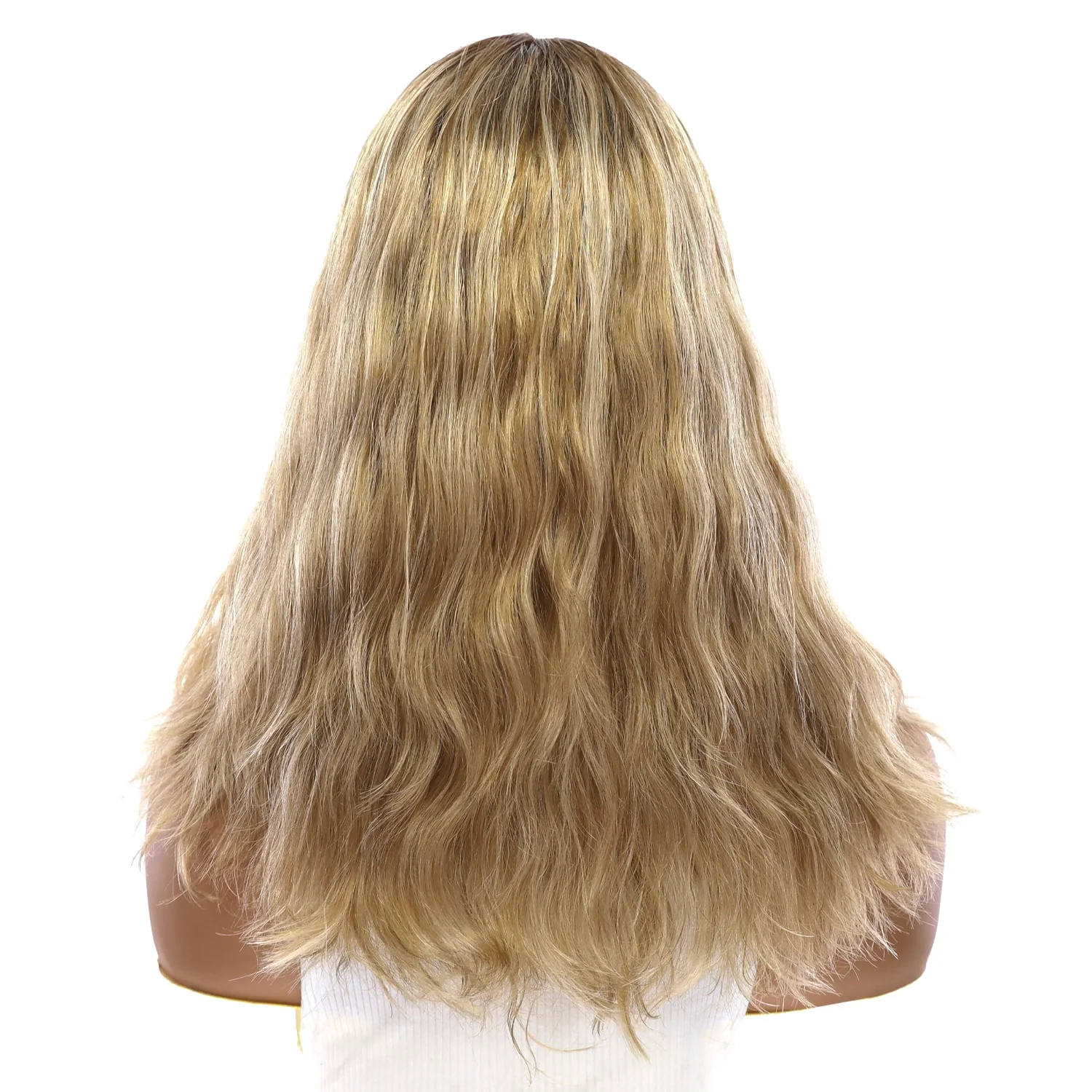 16" Ponytail Silk Part Wig Ash Blonde Wavy - Image 3