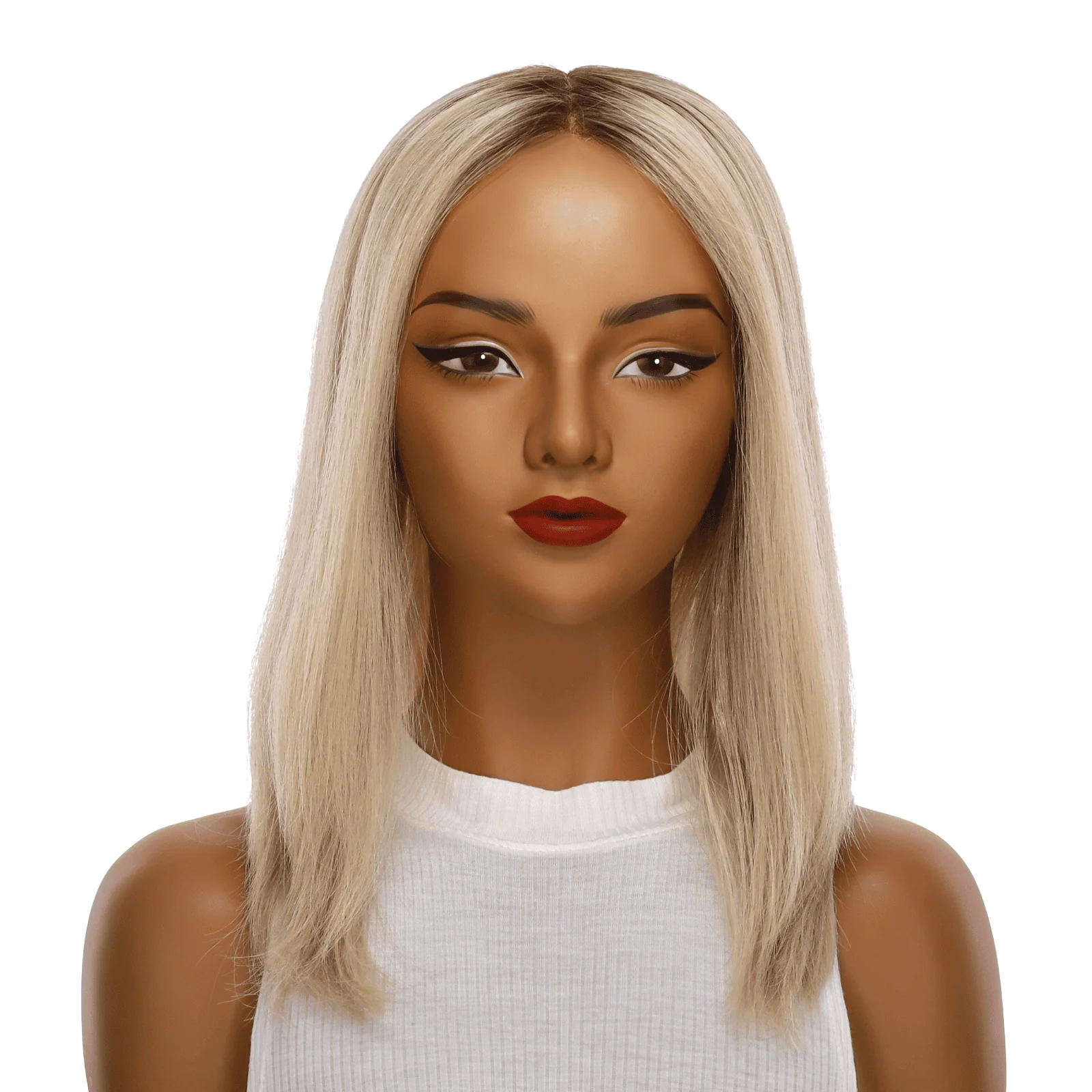 16" Ponytail Silk Part Wig Beige Blonde - Image 2